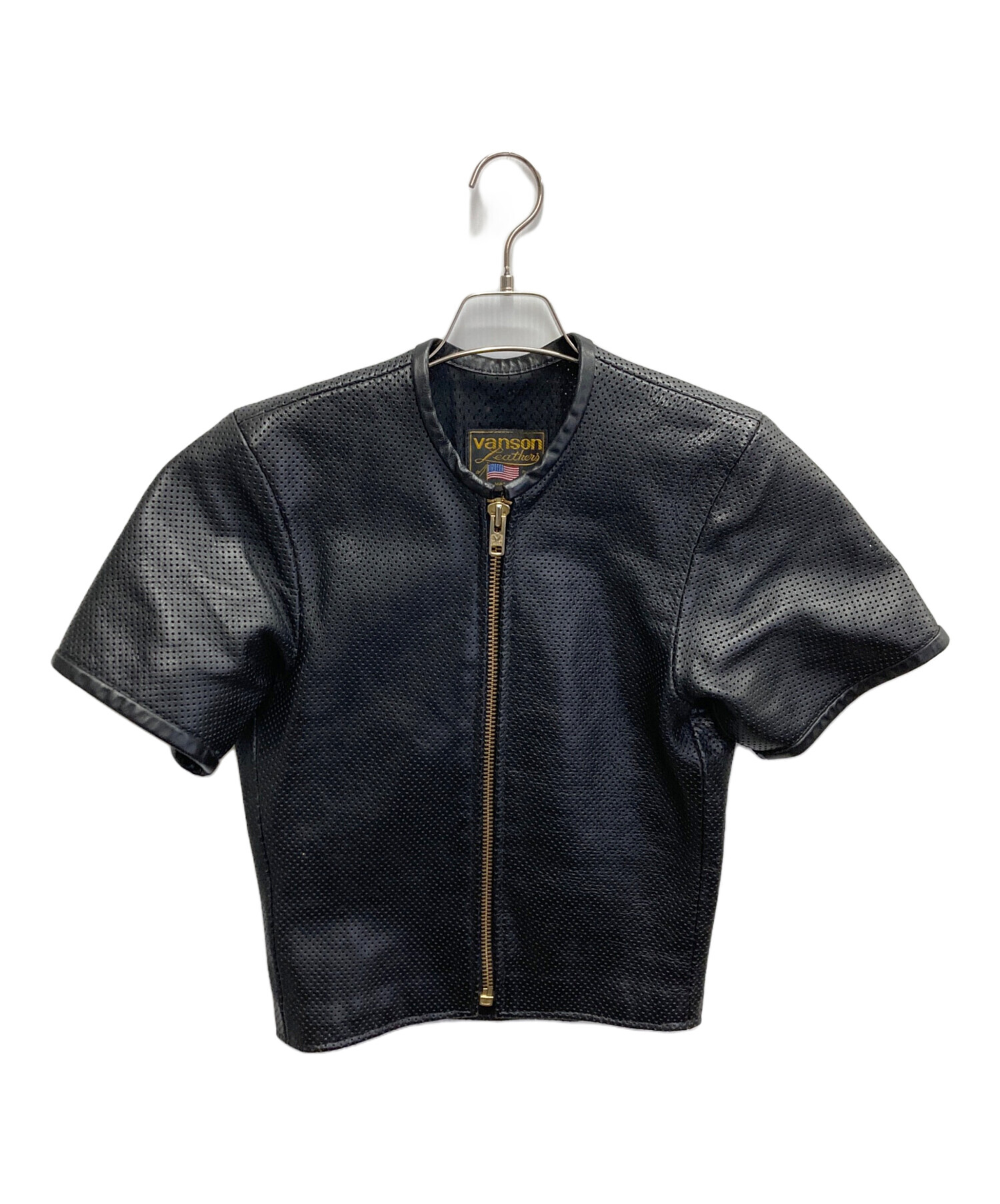 【美品】バンソン パンチングレザー 半袖ジャケット ライダース M ブラック 美品】バンソン パンチングレザー 半袖ジャケット ライダース M