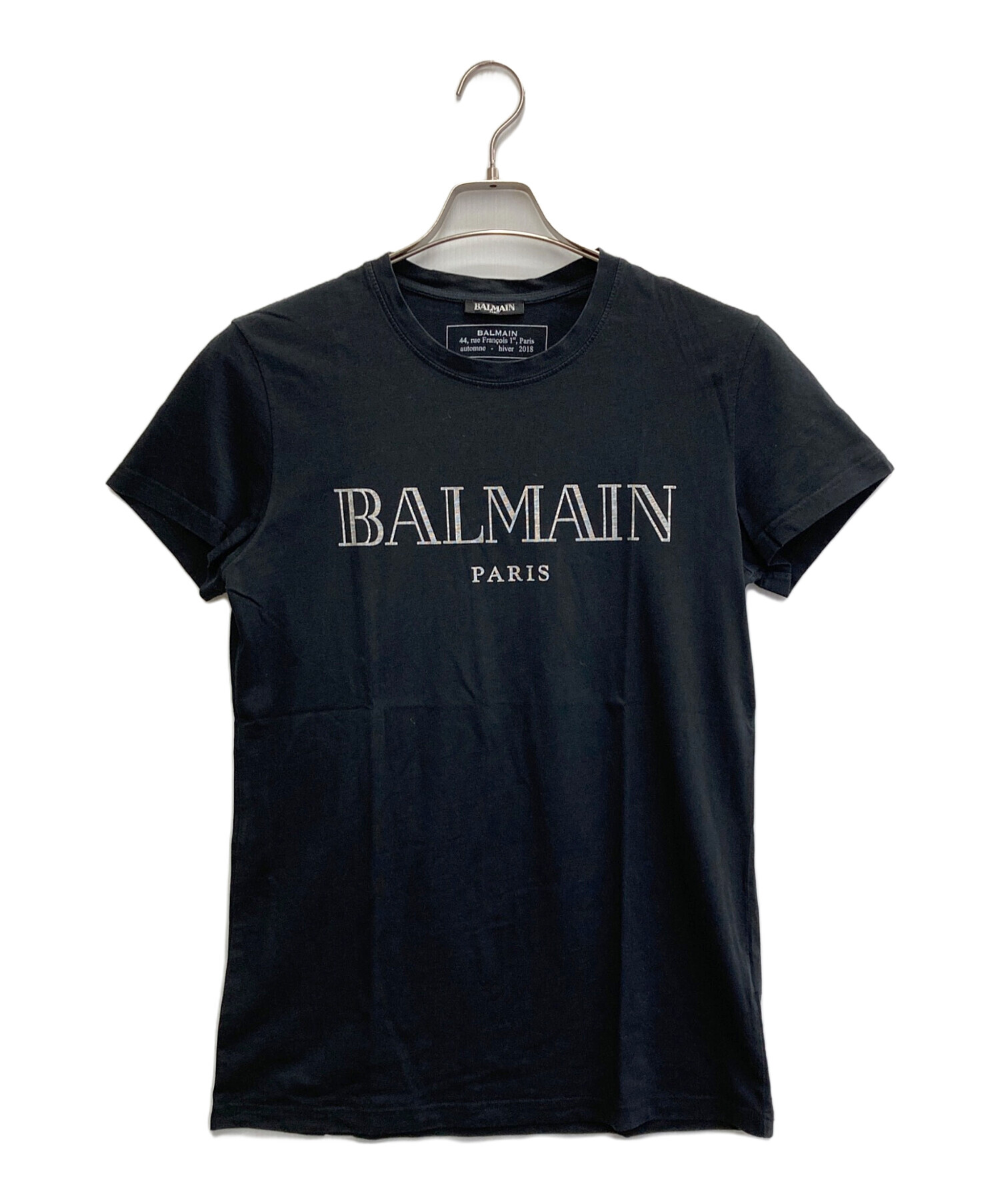 中古・古着通販】BALMAIN (バルマン) メタリックロゴTシャツ ブラック 