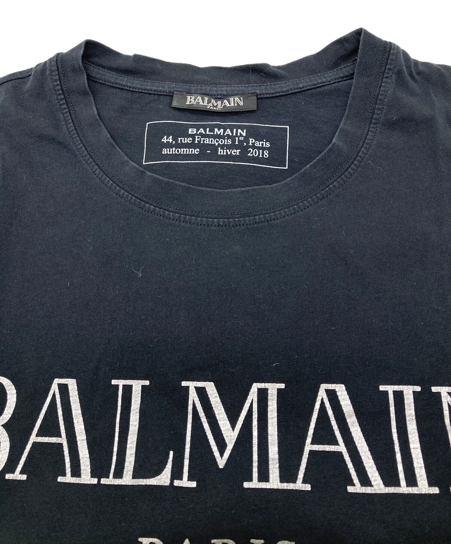 中古・古着通販】BALMAIN (バルマン) メタリックロゴTシャツ ブラック 