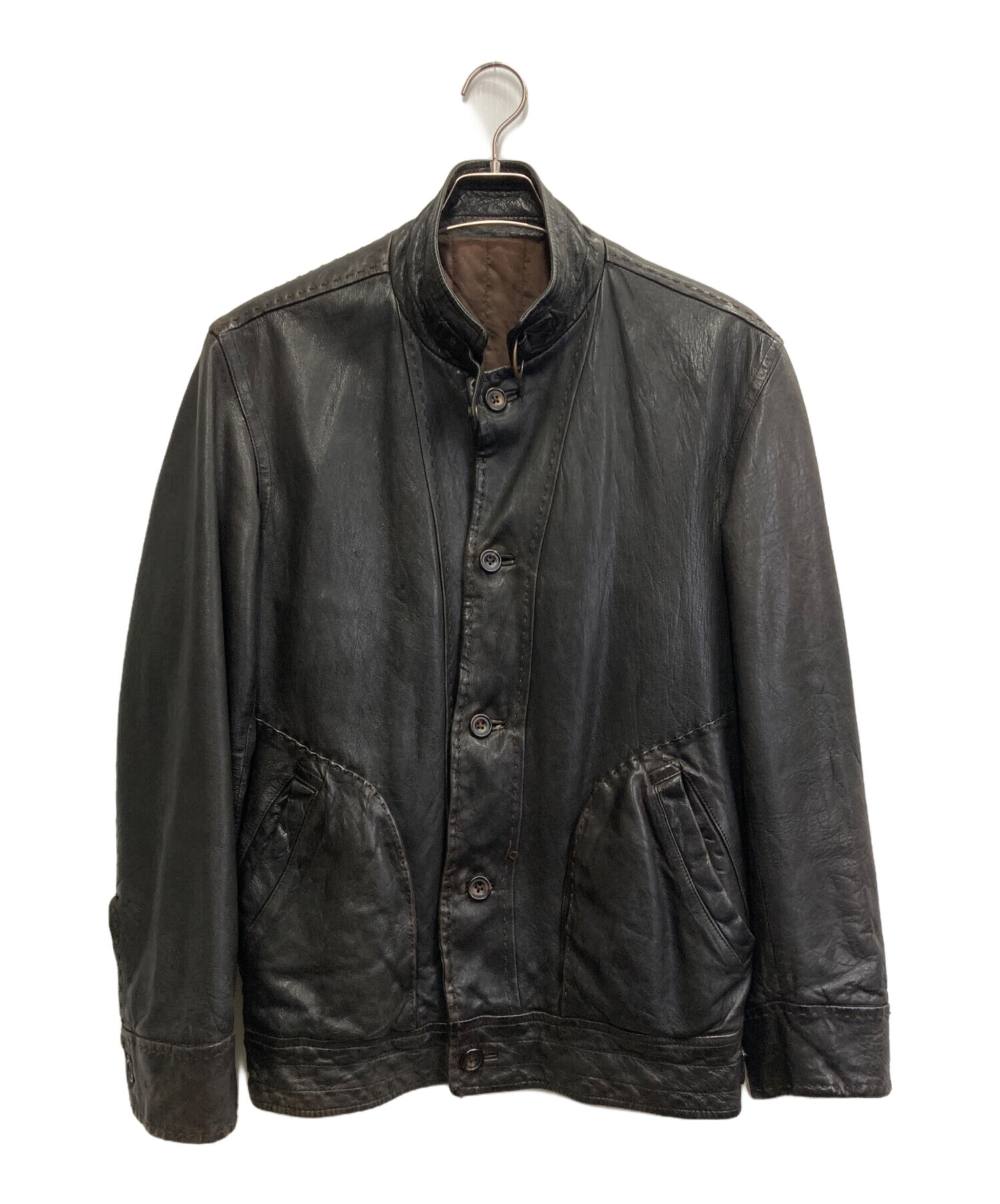 men's Tenoras黒 牛革 コート MEN'S TENORAS - ティノラス MEN'S TENORAS 牛革 カウ レザー コート F