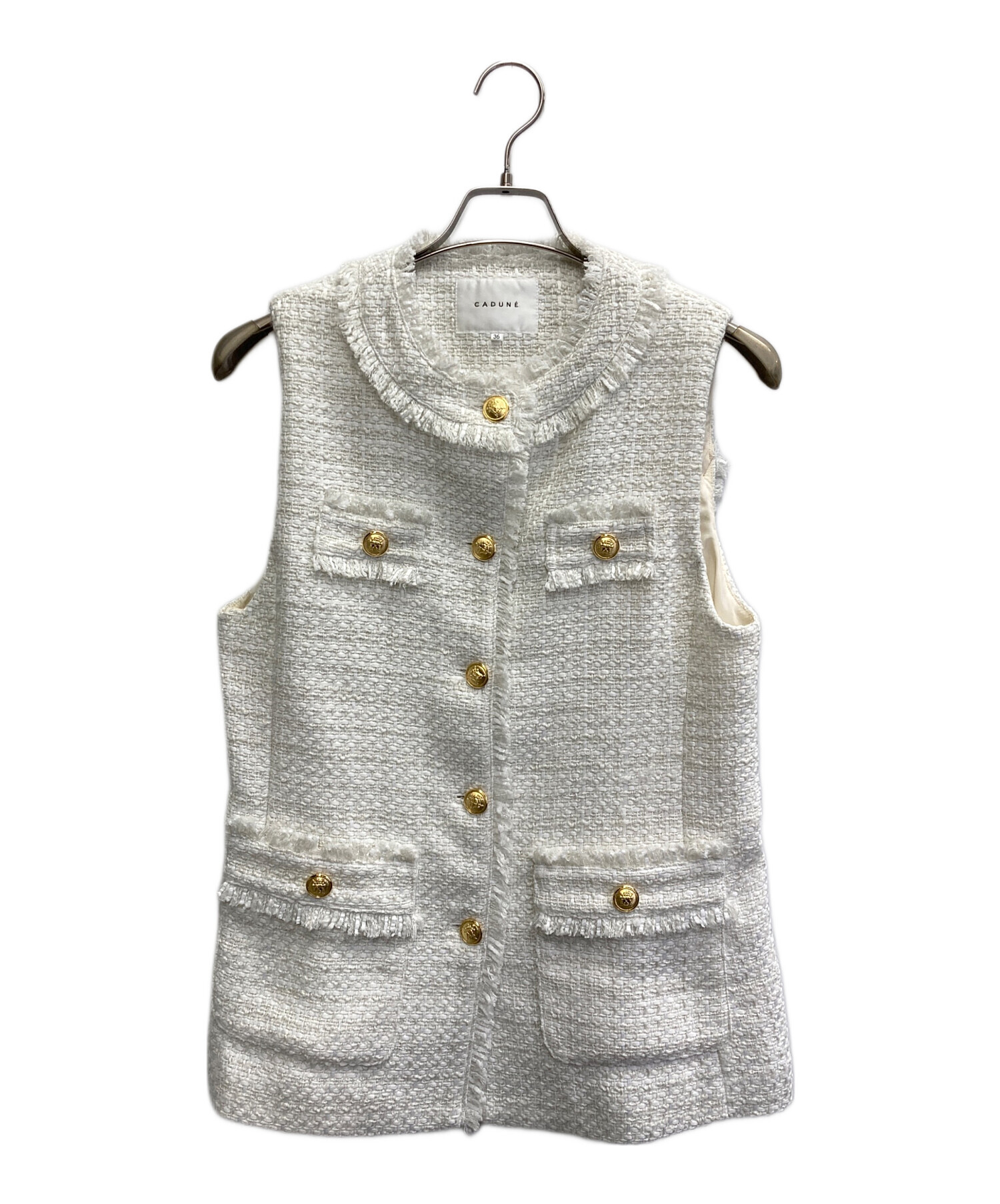 新品未使用 CADUNE ショートジレ ホワイト 36 中古・古着通販】CADUNE (カデュネ) ツイードジレベスト ホワイト