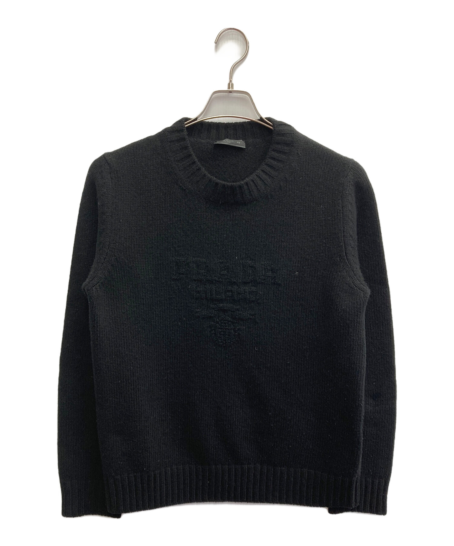 プラダ PRADA ニット タグ付 薄手 ウール ブラック 46 中古・古着通販】PRADA (プラダ) ウールxカシミヤ クルーネック