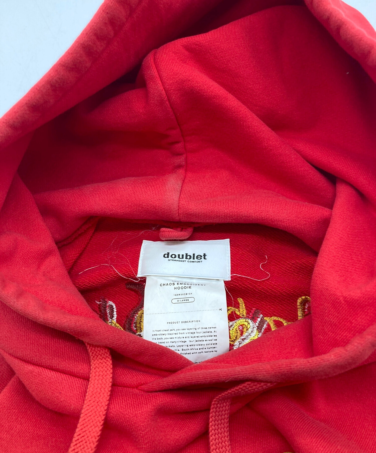 中古・古着通販】doublet (ダブレット) CHAOS EMBROIDERY HOODIE RED