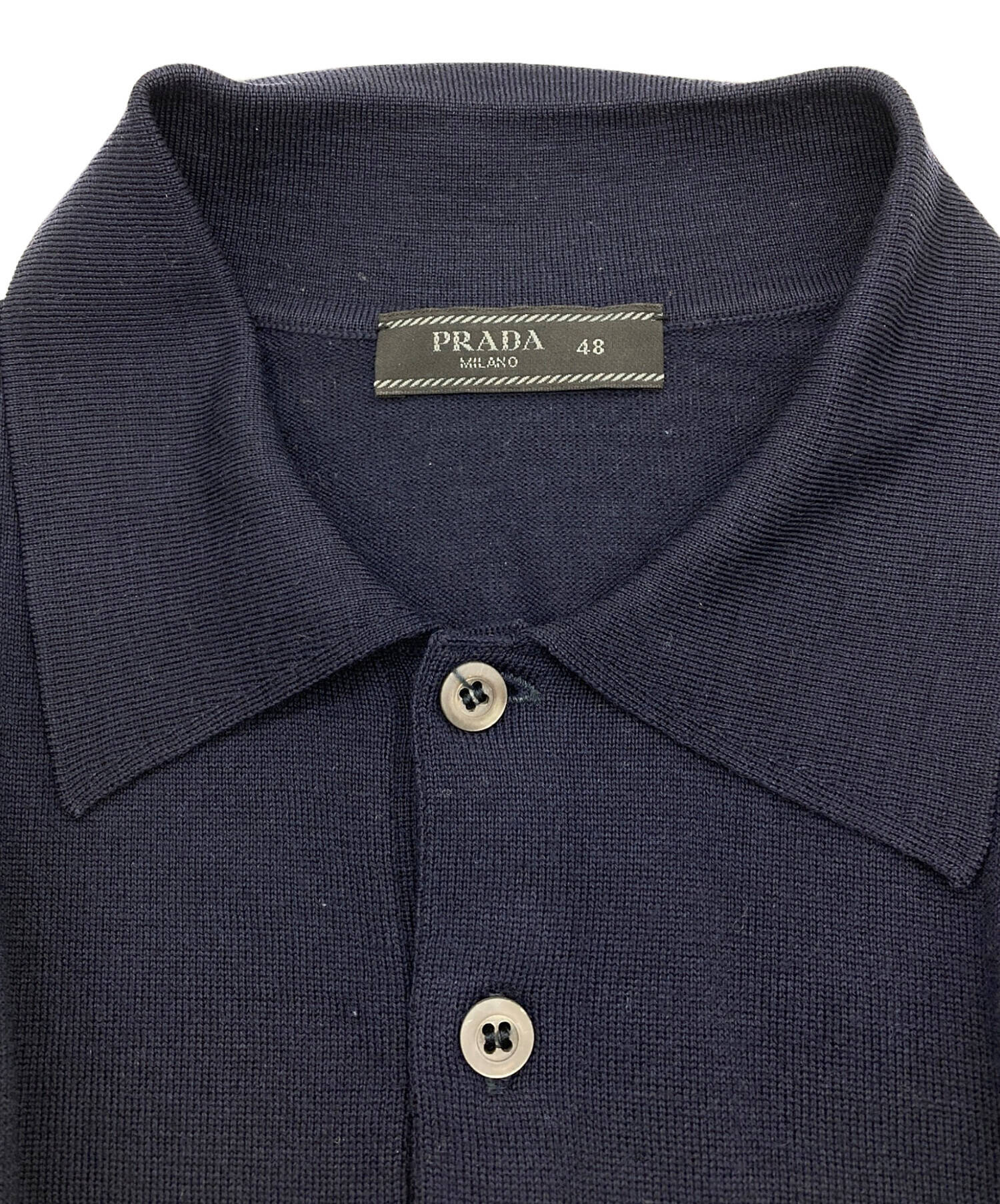 中古・古着通販】PRADA (プラダ) ニットポロシャツ ネイビー サイズ:48
