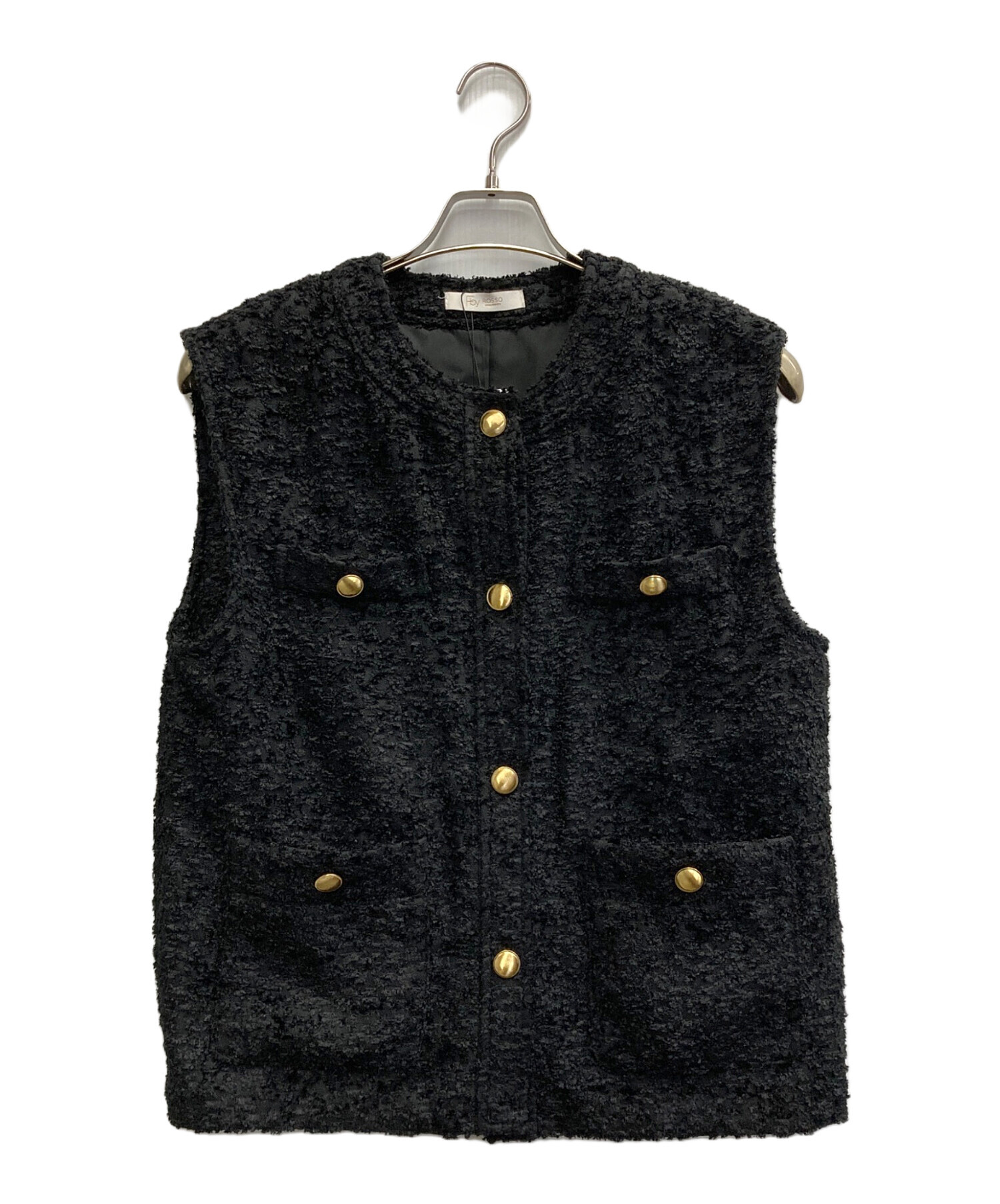 中古・古着通販】ROSSO (ロッソ) ツイードノーカラージレ ブラック