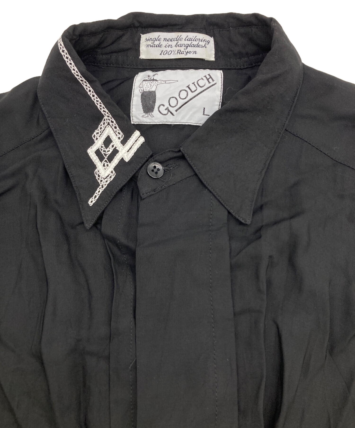 中古・古着通販】GOOUCH (グーチ) Rayon Embroidery Shirt ブラック