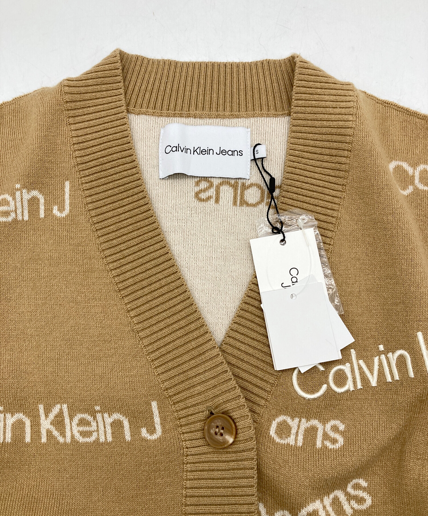   -   カルバンクライン カーディガン S 黄 【古着】【中古】 中古・古着通販】Calvin Klein Jeans (カルバンクラインジーンズ) ロゴ