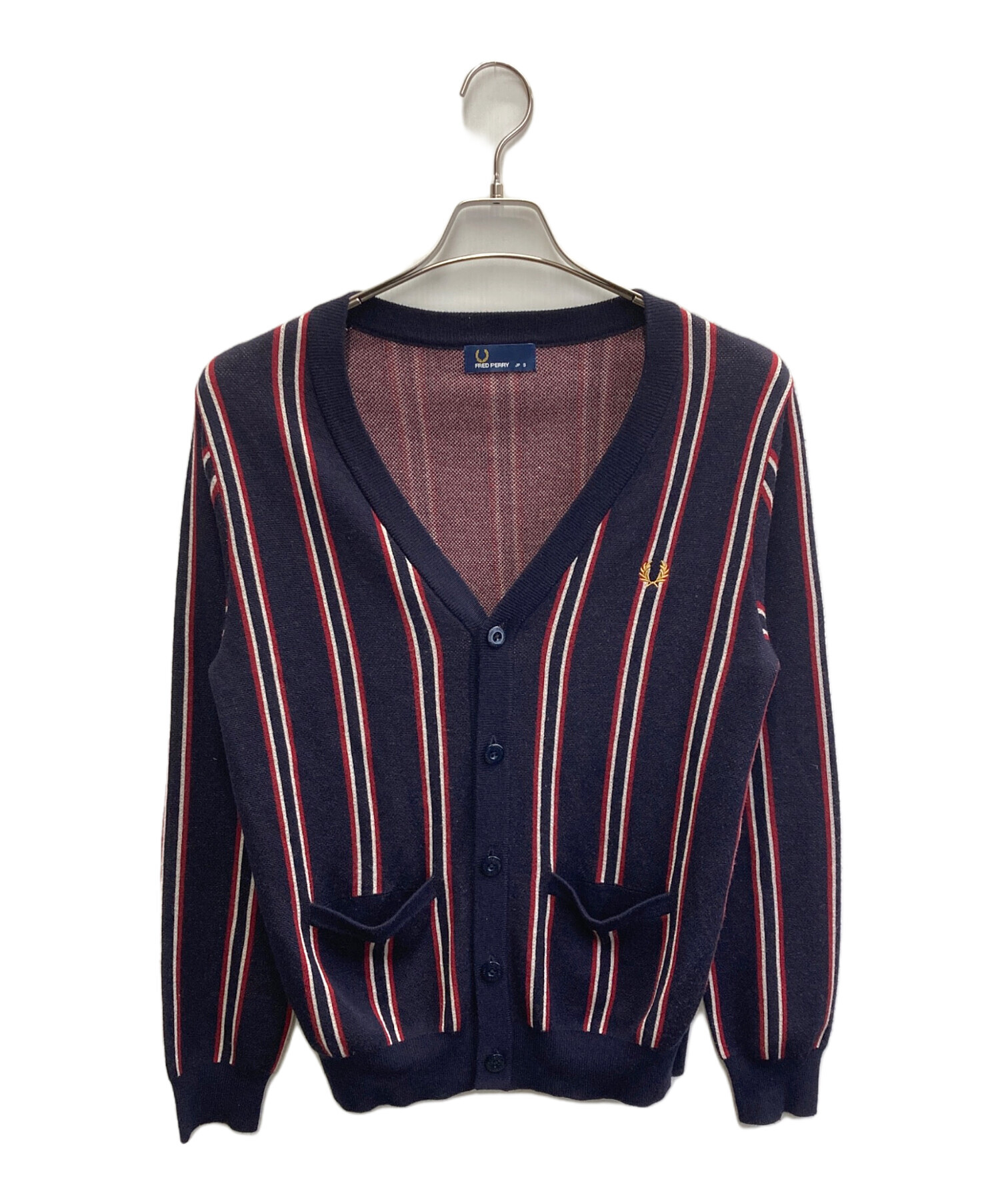 FRED PERRY ネイビー カーディガン S 中古・古着通販】FRED PERRY (フレッドペリー) ストライプカーディガン