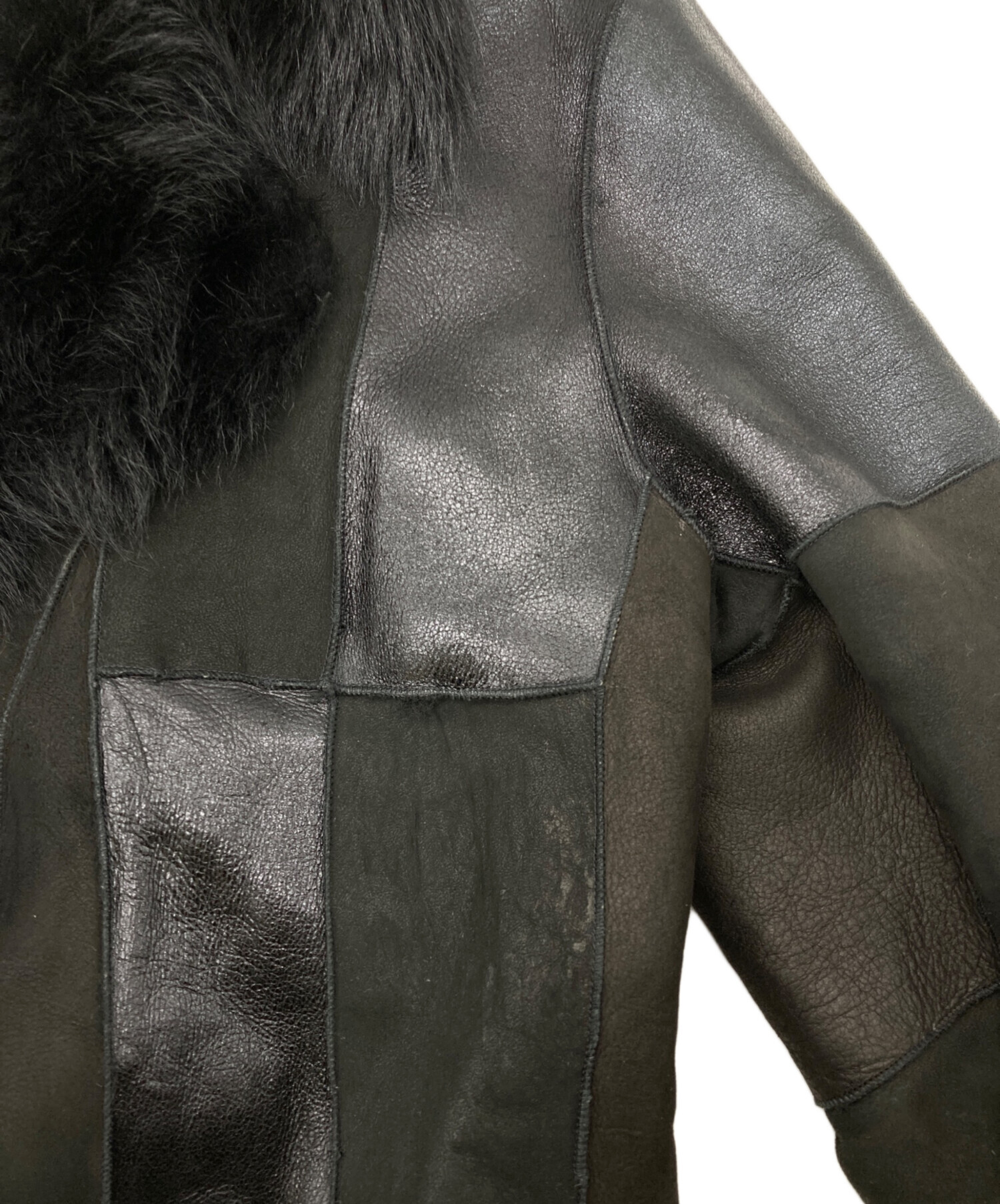 中古・古着通販】Les Copains (レコパン) レザー切替コート ブラック