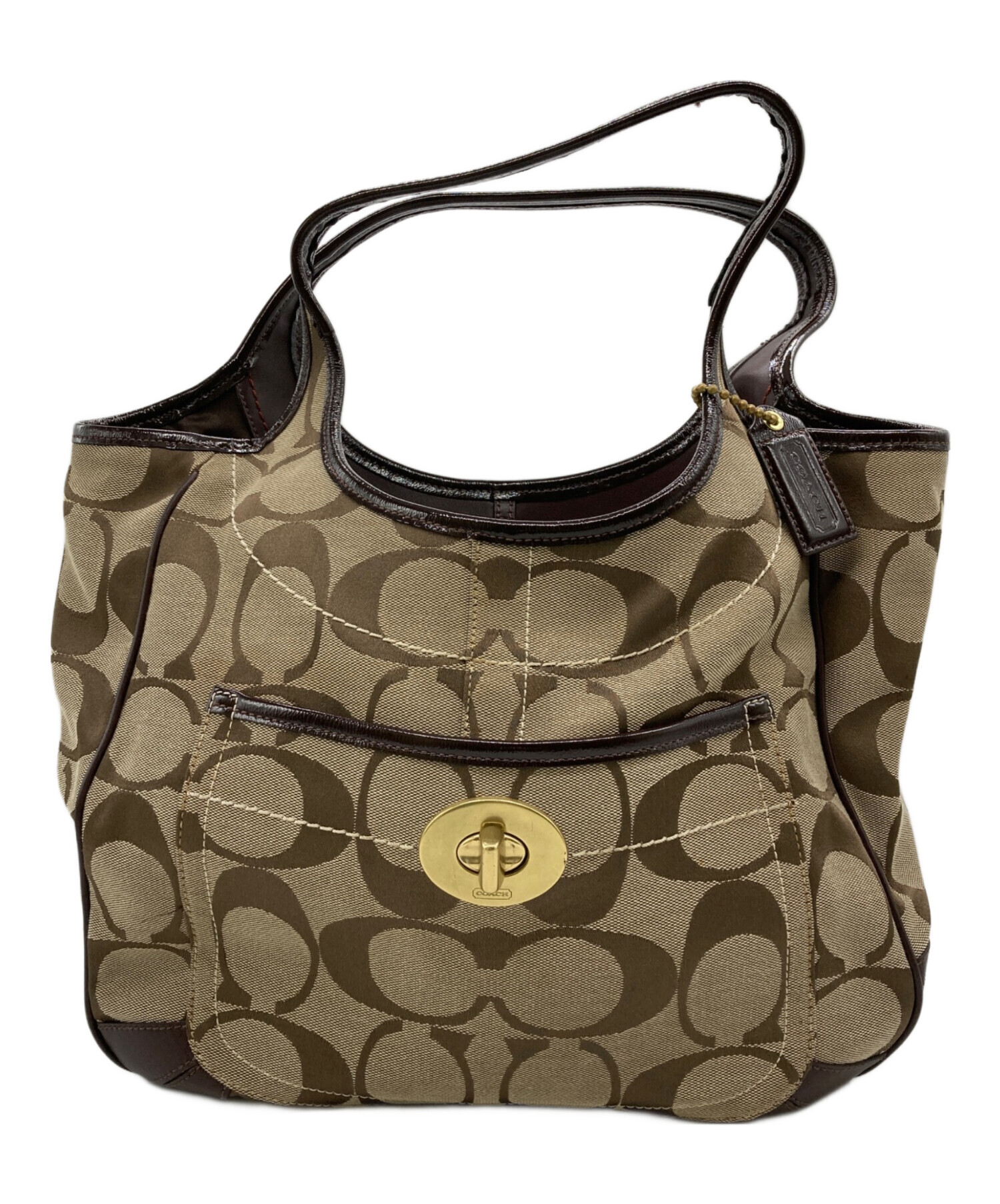 中古・古着通販】COACH (コーチ) シグネチャーハンドバッグ ベージュ 