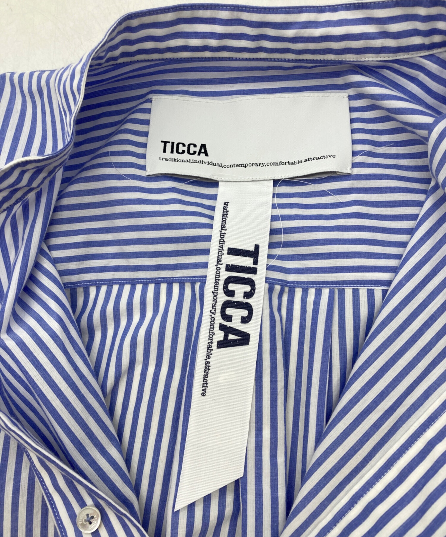 中古・古着通販】ticca (ティッカ) ノーカラーストライプシャツ 