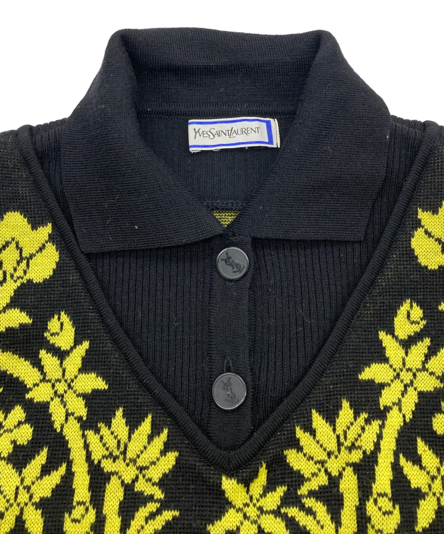 美品　イヴサンローラン　ネイビー ニットポロシャツ 五分袖　Mサイズ 中古・古着通販】Yves Saint Laurent (イヴサンローラン) ニット