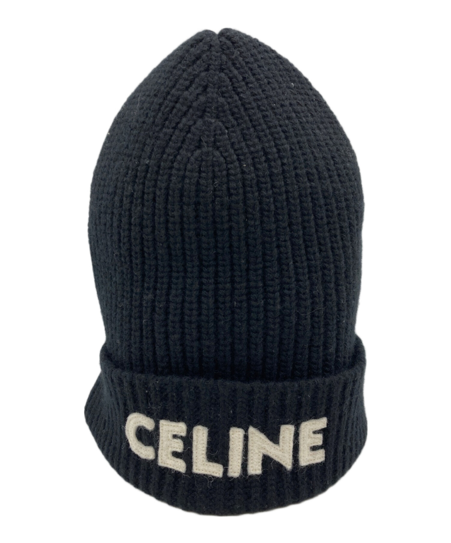 CELINE ブラックニット帽 FREEサイズ 中古・古着通販】CELINE (セリーヌ) エンブロイダリーニット帽