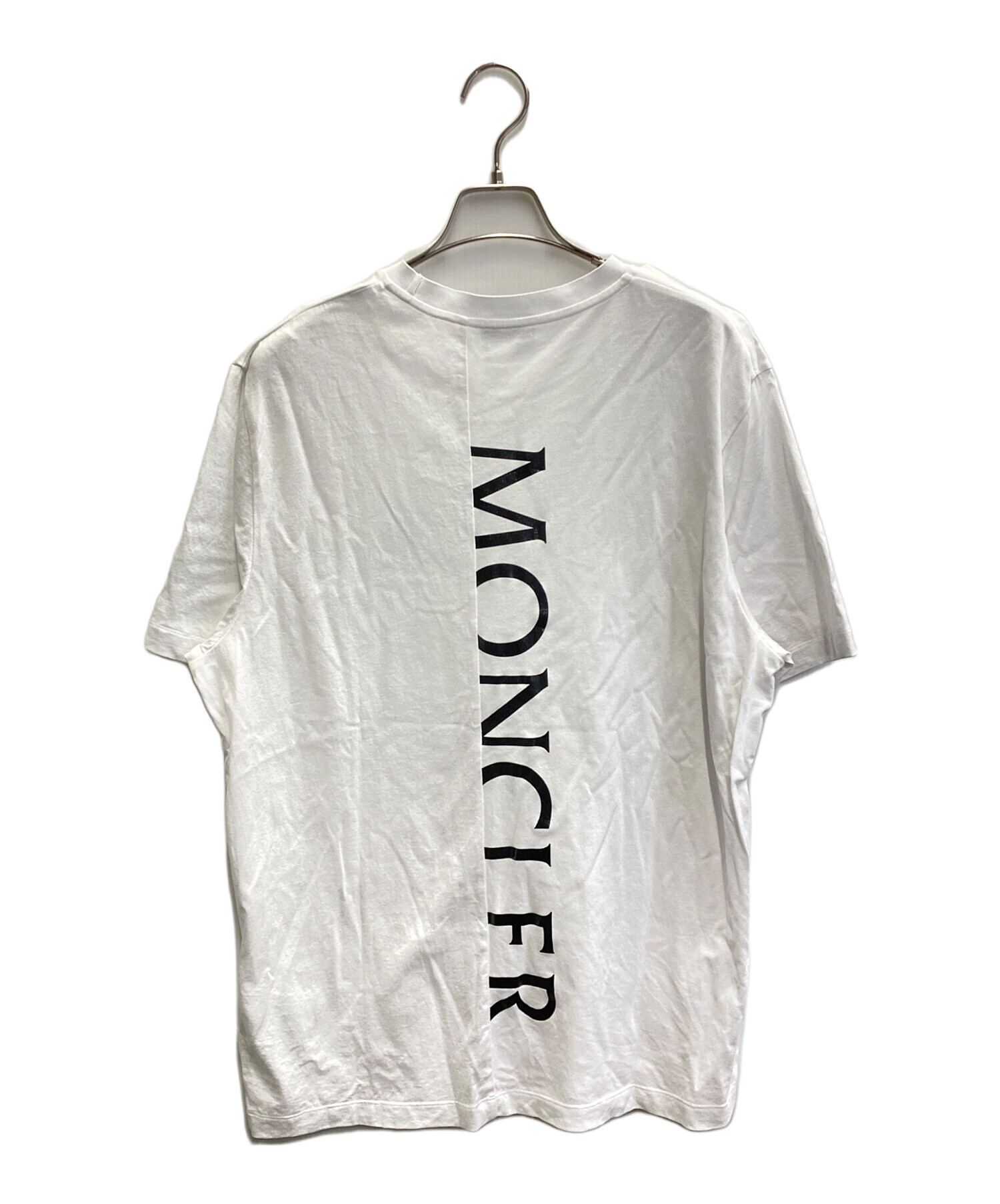 希少 MONCLER　モンクレール　Tシャツ　白　メンズ　古着 MONCLER (モンクレール) 襟ロゴ クルーネック 半袖 Tシャツ メンズ