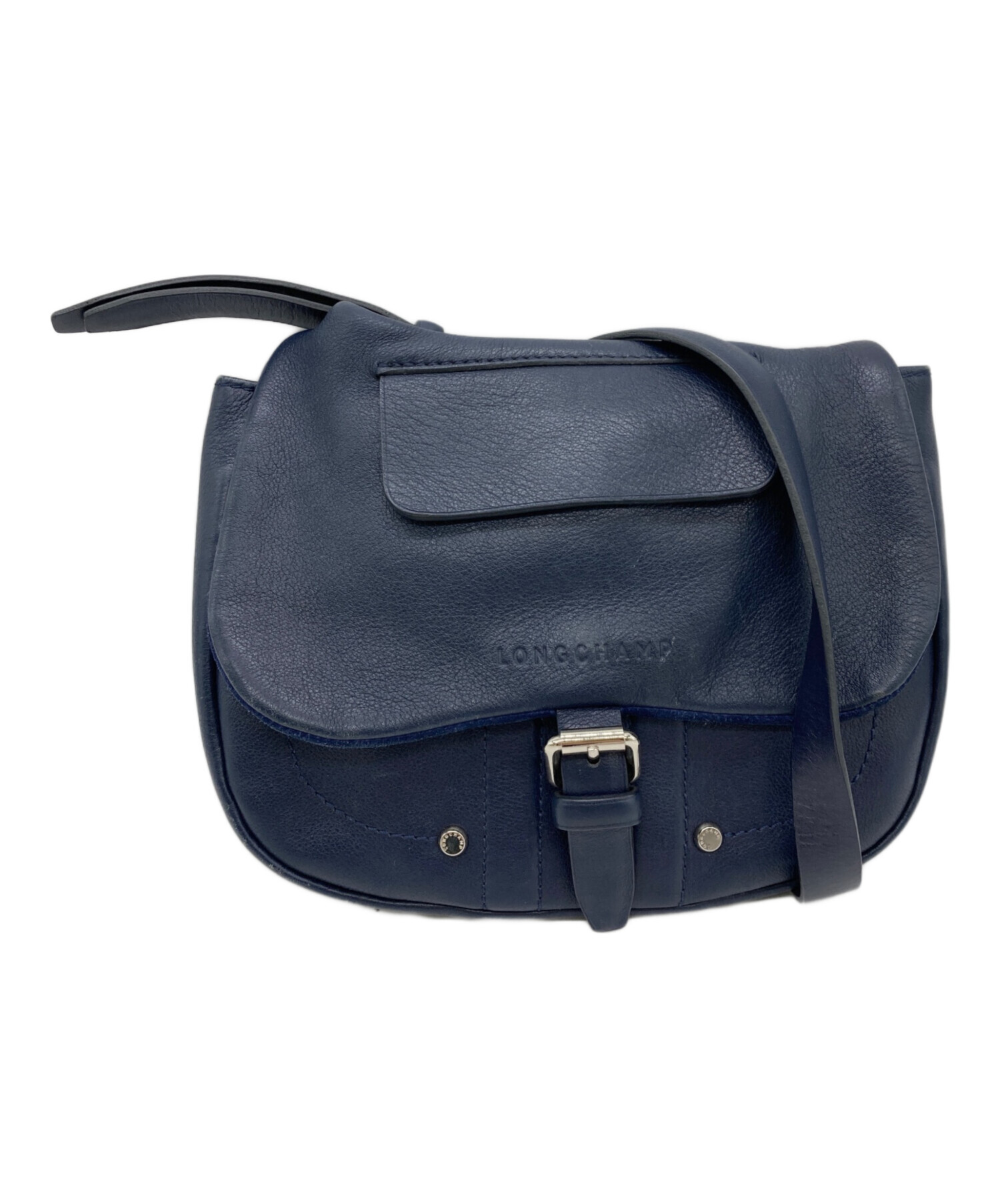 ロンシャン　ネイビー ショルダーバッグ 中古・古着通販】LONGCHAMP (ロンシャン) レザーショルダーバッグ