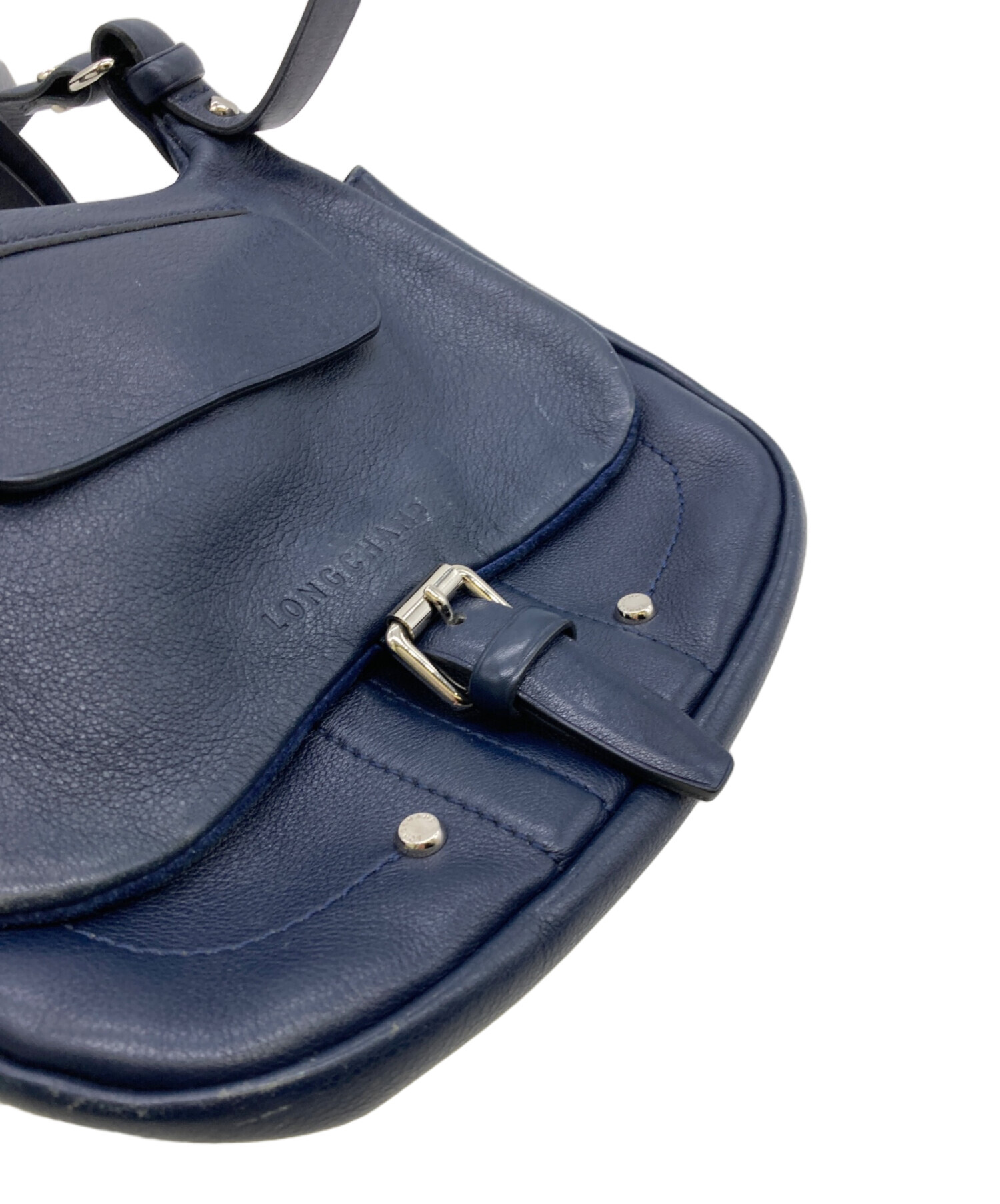 ロンシャン　ネイビー ショルダーバッグ 中古・古着通販】LONGCHAMP (ロンシャン) レザーショルダーバッグ