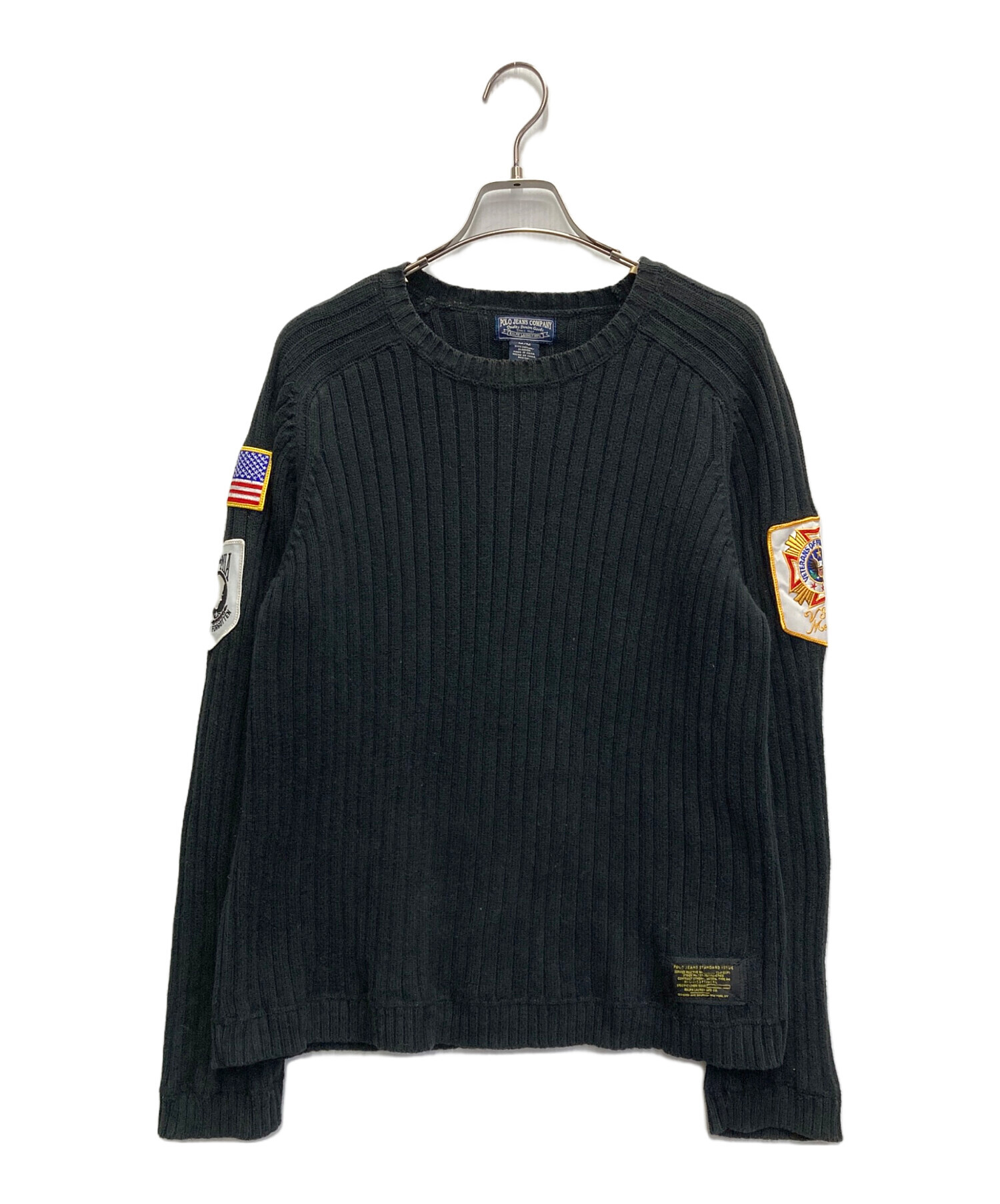 POLO JEANS ポロジーンズ ラルフローレン リブニットセーター ネイビー(メンズ L)中古 古着 X9703 中古・古着通販】POLO JEANS (ポロジーンズ) ワッペンリブニット
