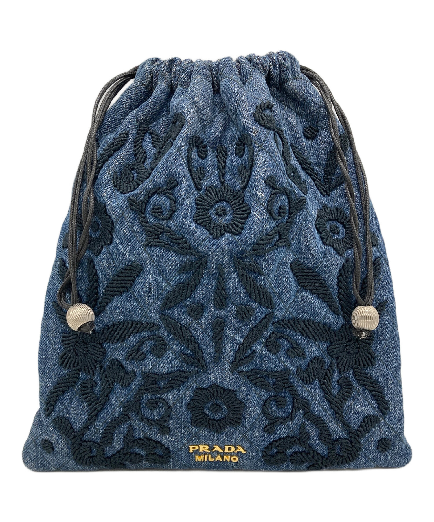 中古・古着通販】PRADA (プラダ) デニム巾着ポーチ インディゴ