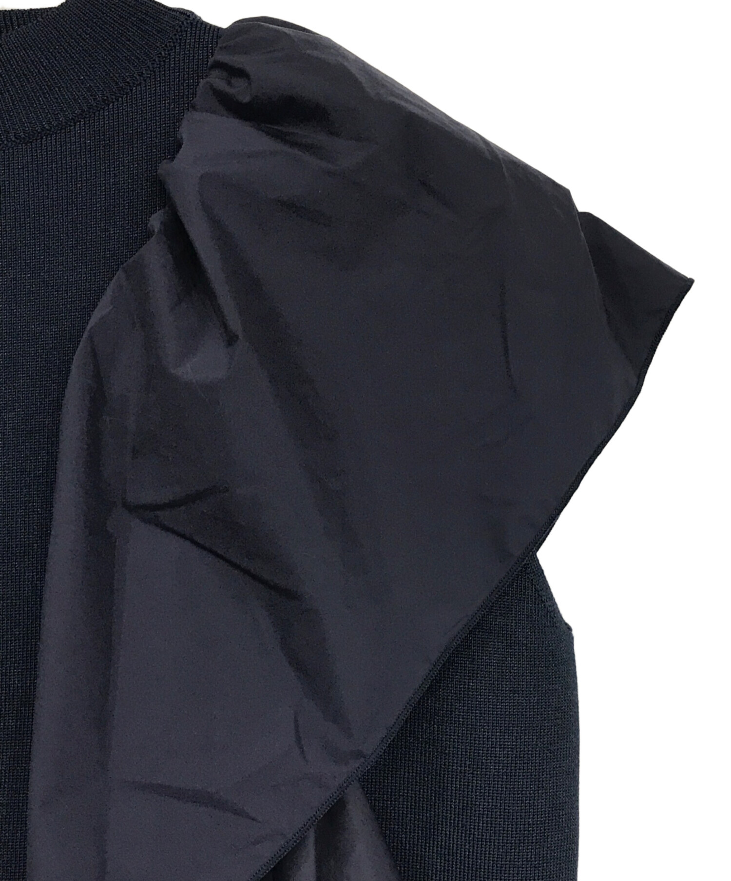 ◾️極美品 セブンテン seventen ラッフルタフタニット ネイビー