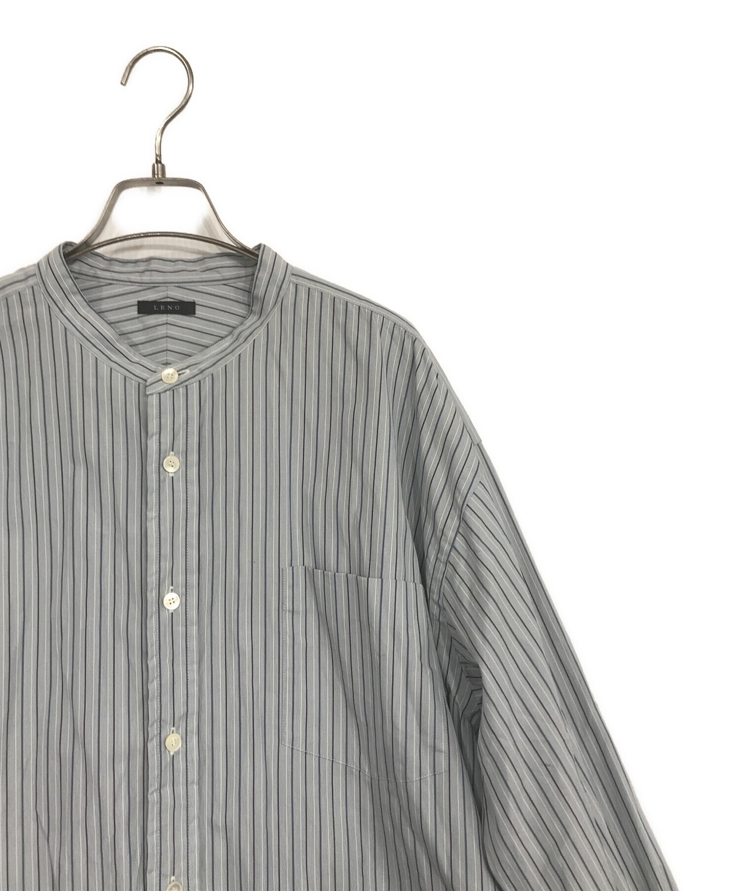 LENO ストライプシャツ(バンドカラー)定価29700円 LENO (リノ) BAND COLLAR SHIRT STRIPE ⁄ バンドカラーシャツストライプ