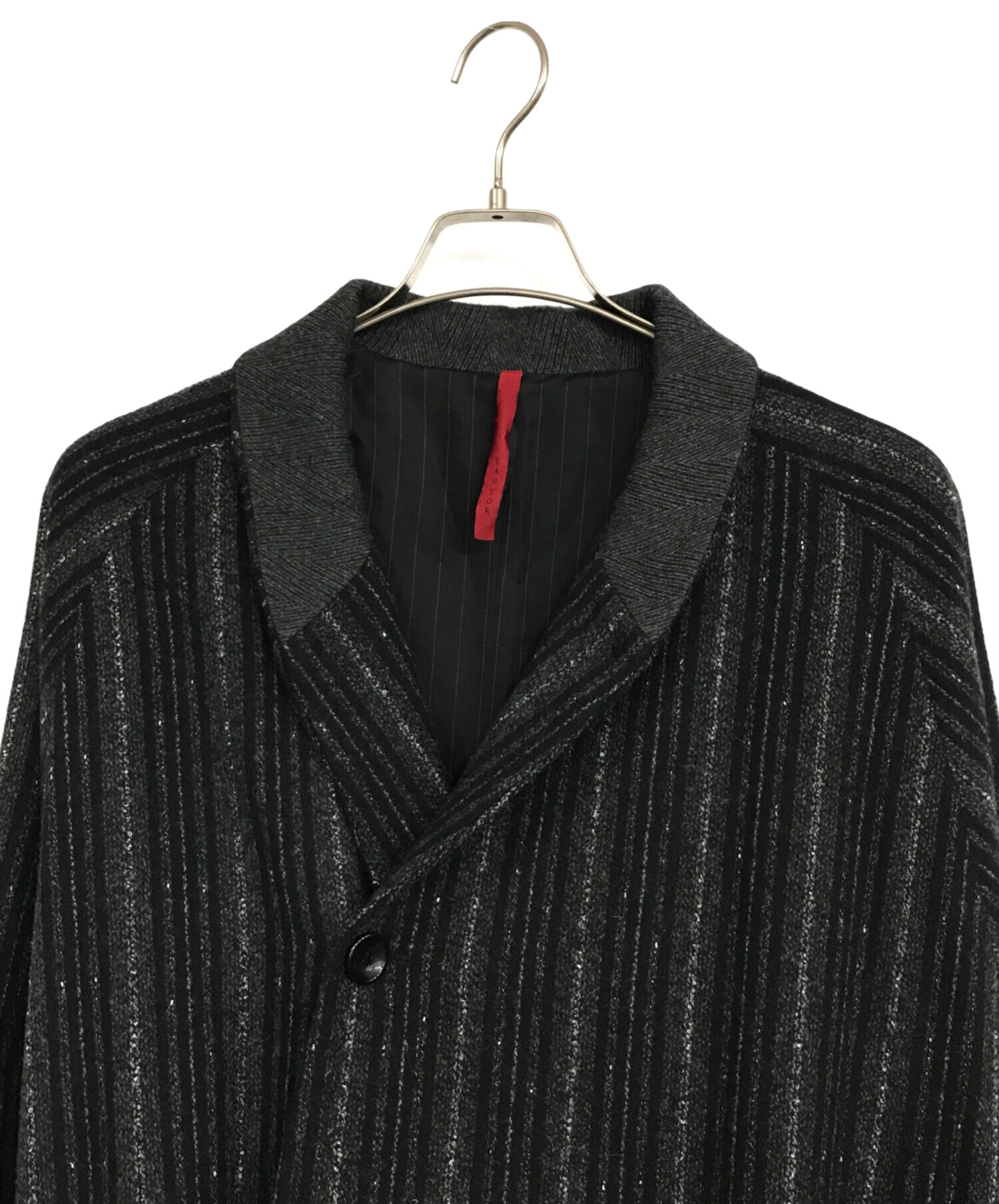 中古・古着通販】YANTOR (ヤントル) ストライプガウンコート ブラック