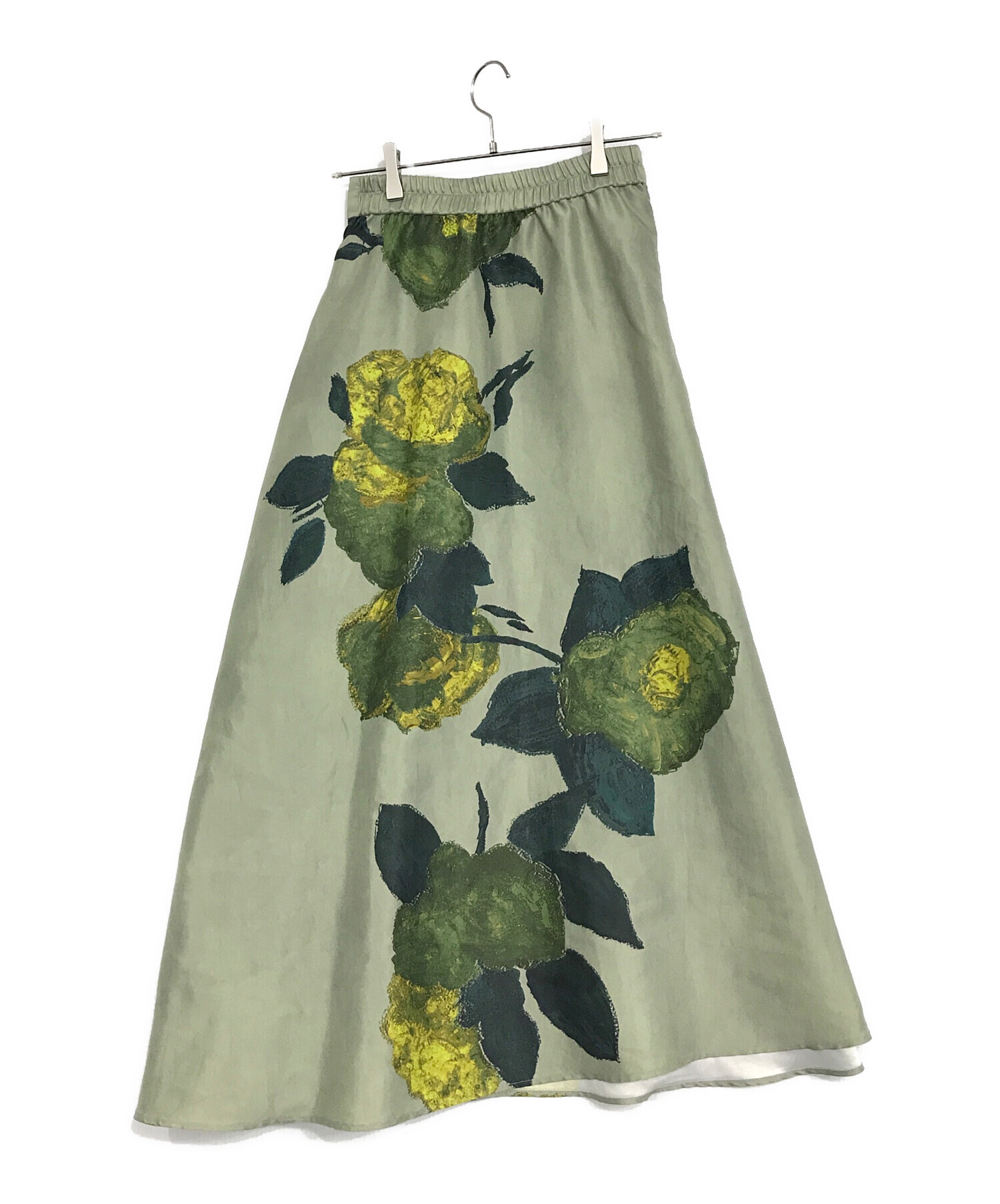 中古・古着通販】Ameri (アメリ) ELLIE ASYMMETRY PLEATS SKIRT 黄緑