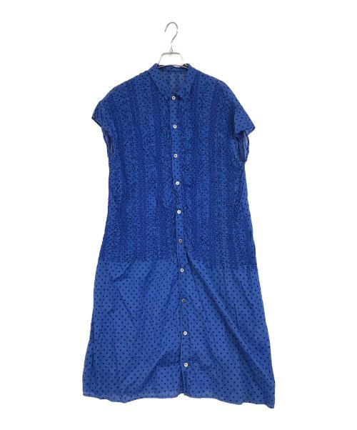 中古・古着通販】ZUCCA (ズッカ) ドットノースリーブワンピース ブルー 