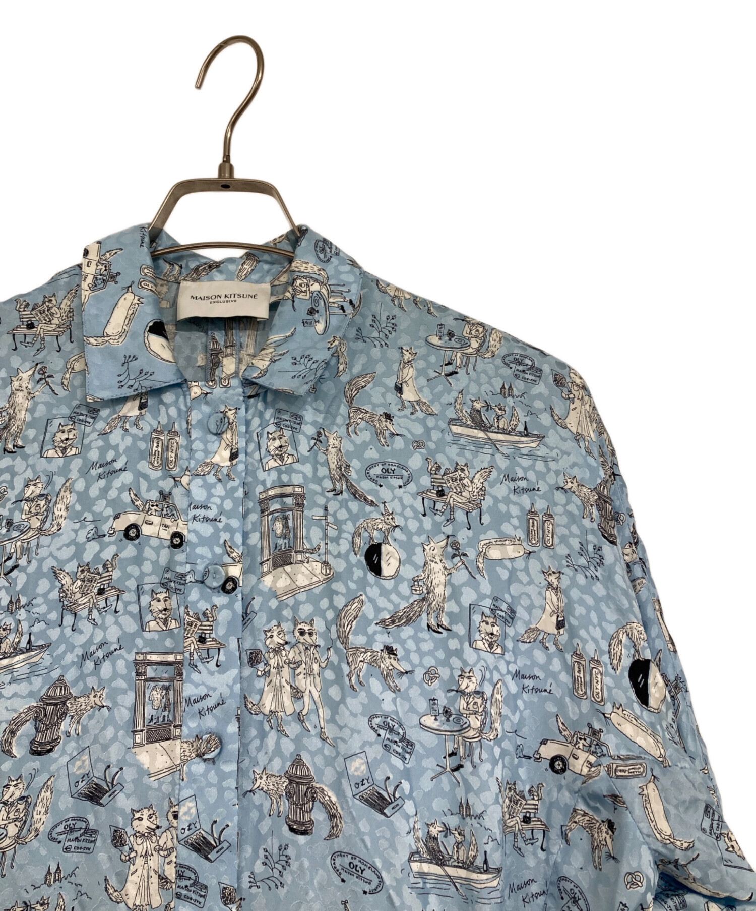 希少コラボ メゾンキツネ OLY KIMONO シルク100% シャツワンピース 中古・古着通販】MAISON KITSUNE (メゾンキツネ) OLY KIMONO SILK