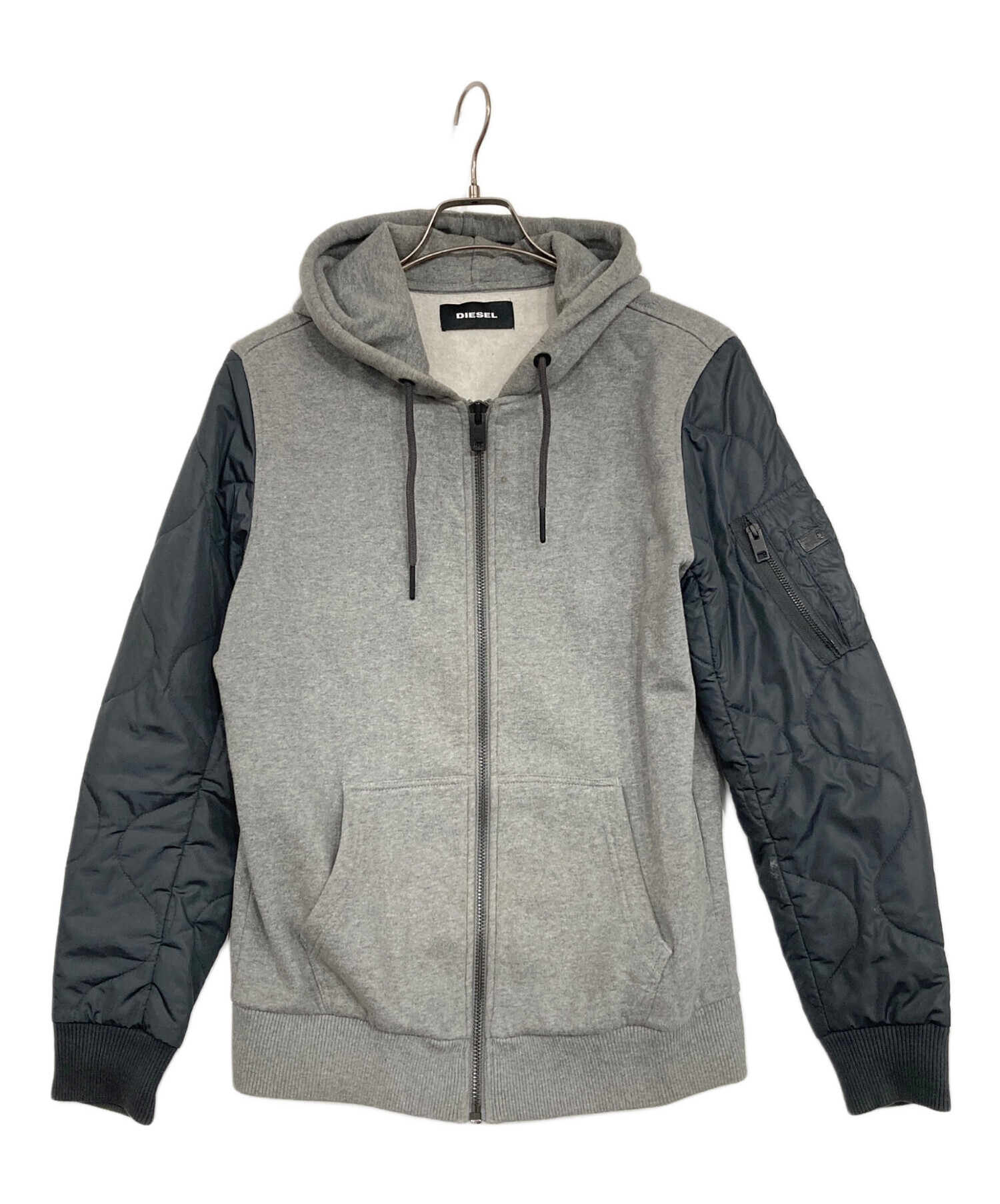 【極美品】DIESEL フルジップ パーカー レザー 羊革 切替 ロゴ プレート 中古・古着通販】DIESEL (ディーゼル) 切替ジップパーカー