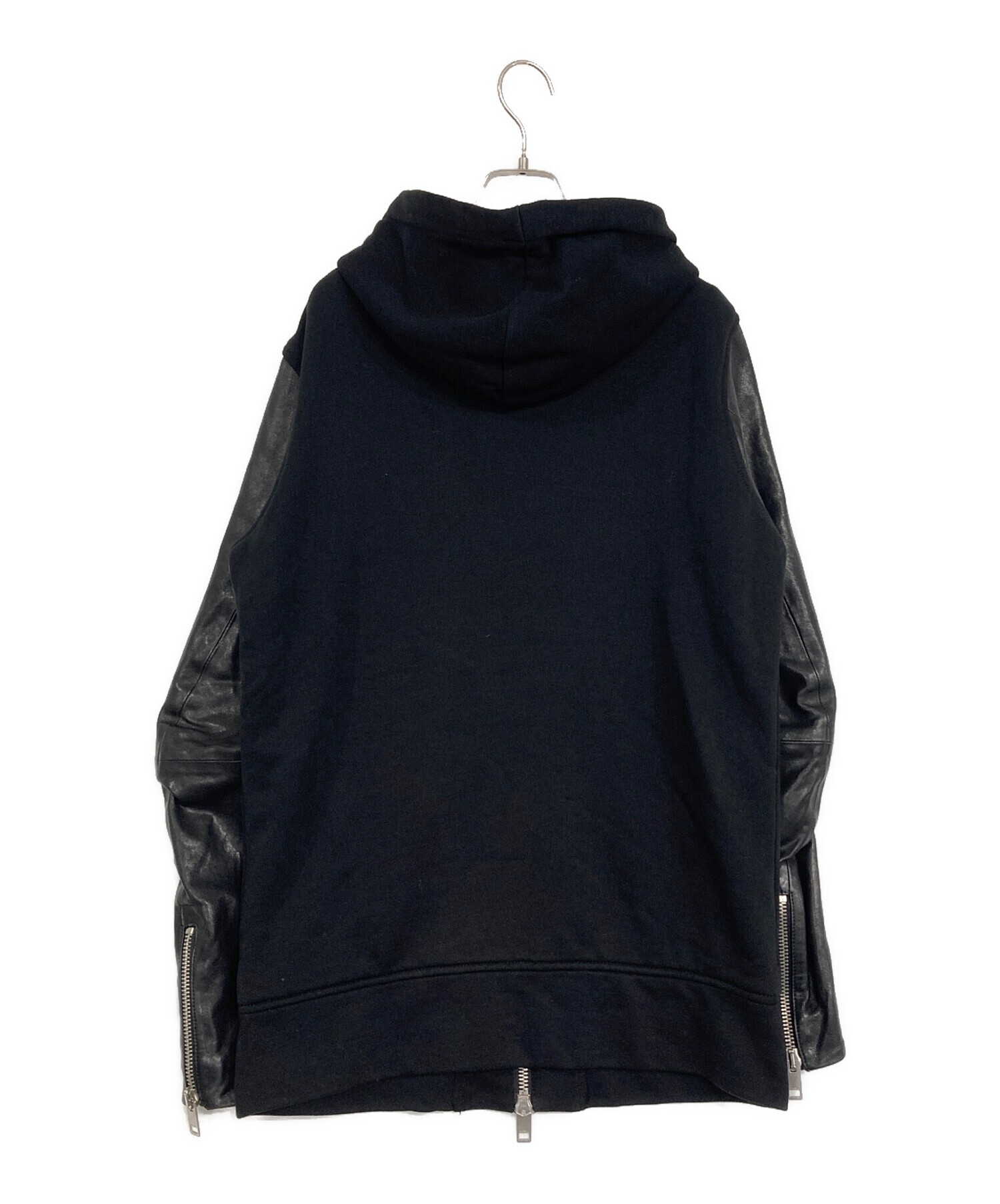 大人気】DIESEL ブラックレザーフード付きジャケット パーカー 古着 M