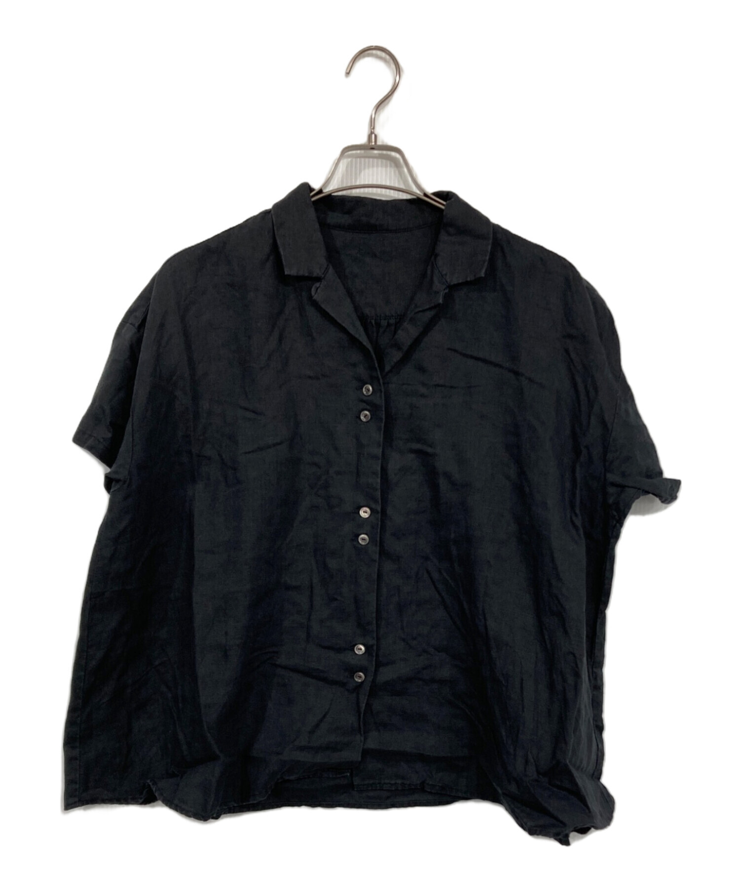 中古・古着通販】nest Robe (ネストローブ) 半袖リネンシャツ ブラック 