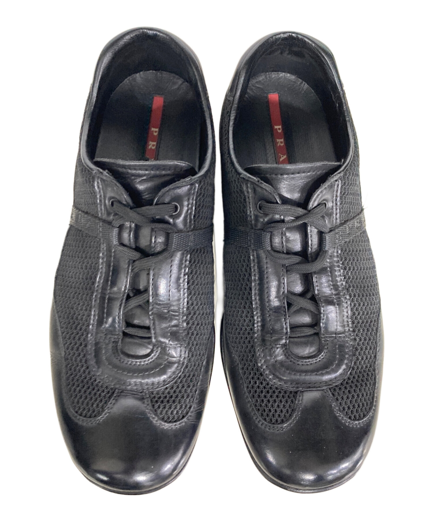 PRADA ブラック スニーカー レザー 中古・古着通販】PRADA SPORTS (プラダスポーツ) メッシュレザー