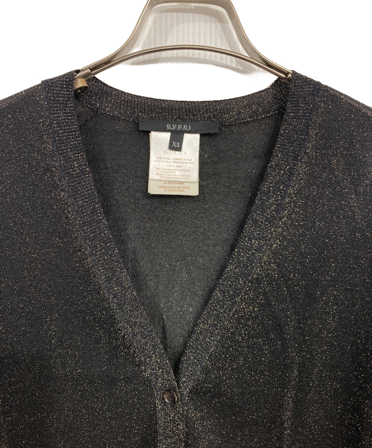 極美品☆GUCCI コットン混ラメカーディガン L GGコットンラメ ファブリック カーディガン ・ブルー/ゴールド