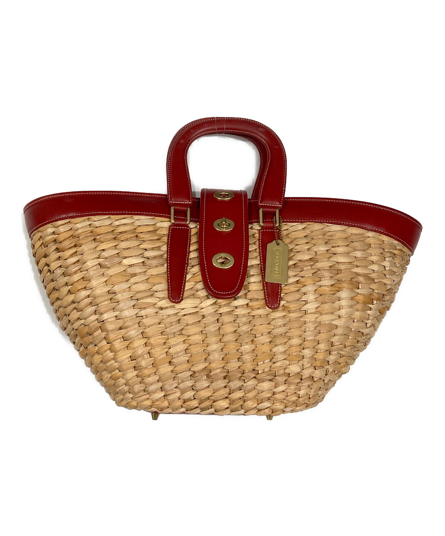 中古・古着通販】COACH (コーチ) カゴバッグ レッド×ベージュ