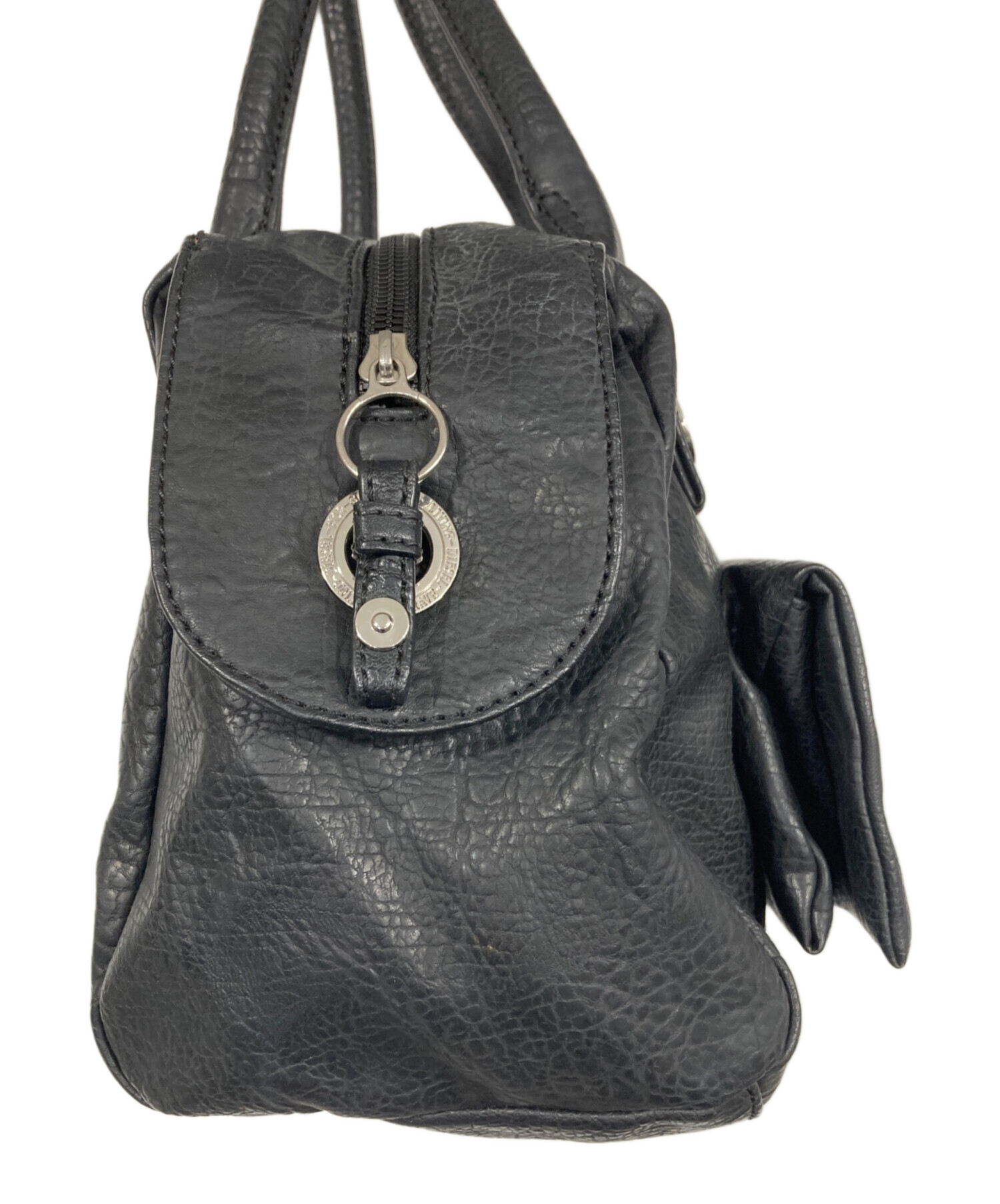 DIESEL ディーゼル ボストンバッグ レザー 黒 中古・古着通販】DIESEL (ディーゼル) レザーボストンバッグ ブラック