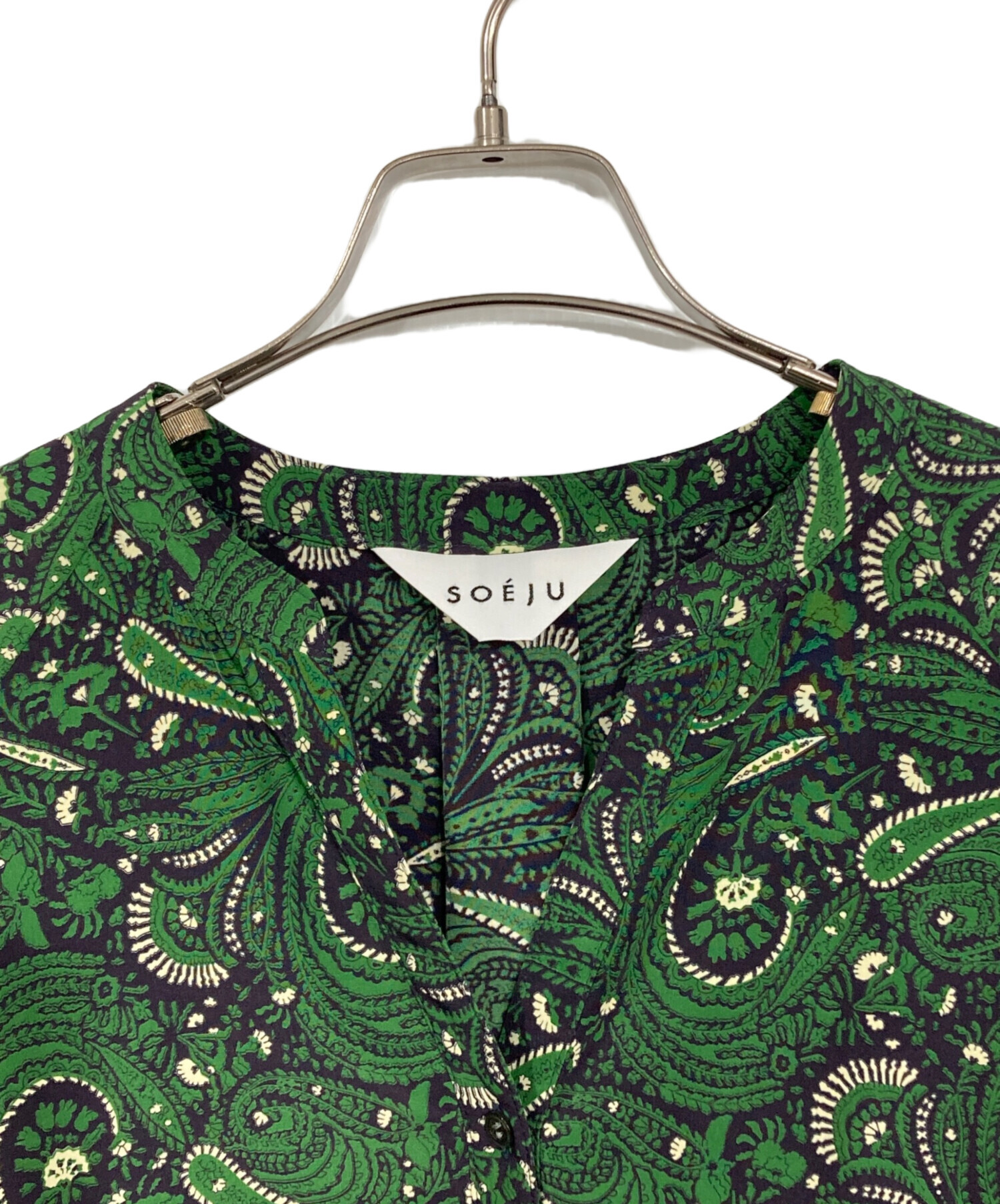 70s US vintage 緑 ペイズリー柄　ワンピース Q198 送料無料】フランス買い付け 70年代製 エメラルドグリーン X