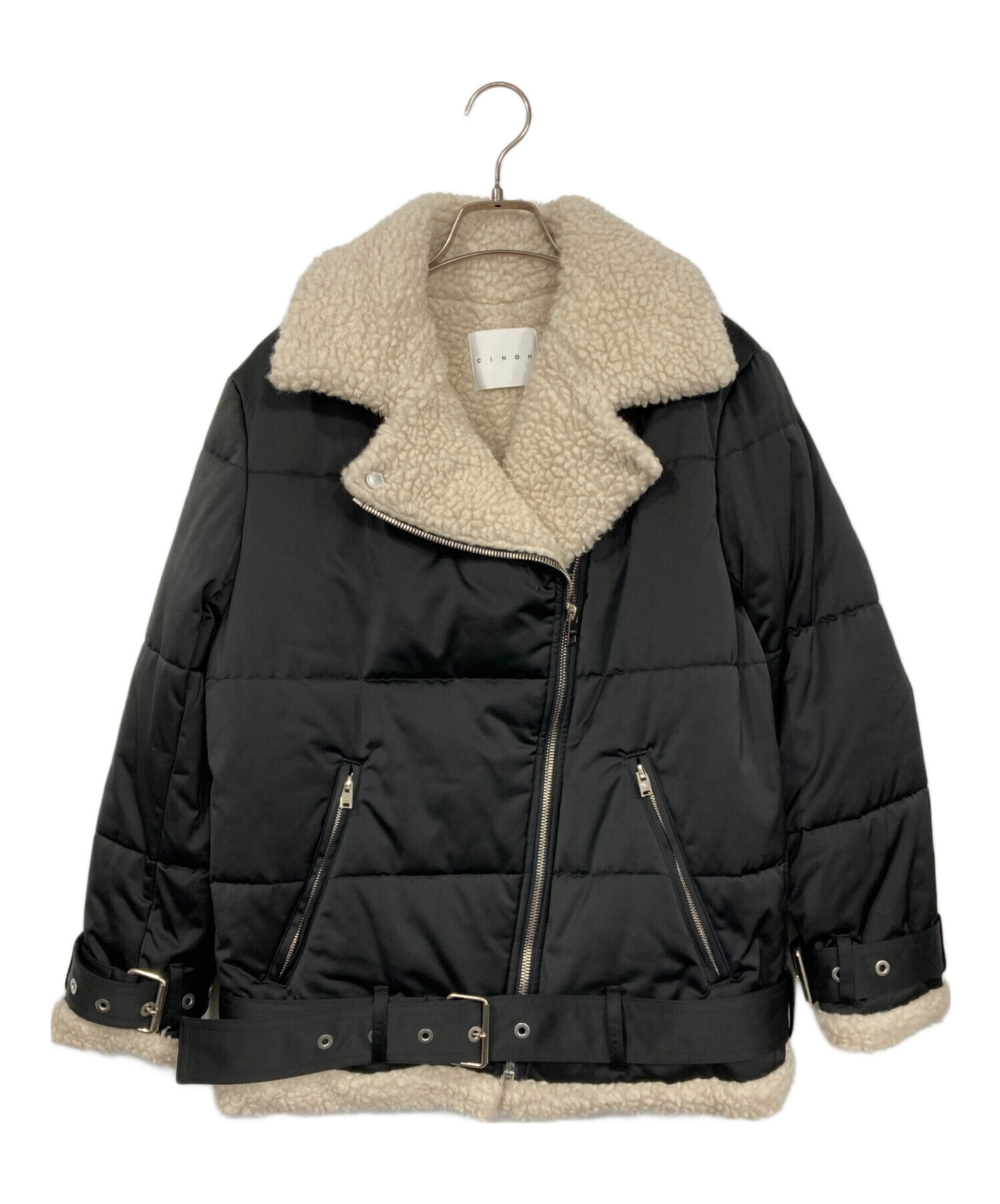 【CINOH 】パディングバイカージャケット 中古・古着通販】CINOH (チノ) パディングバイカージャケット ブラック