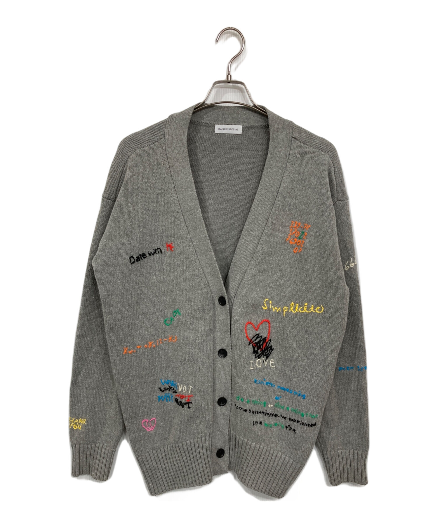 MAISON SPECIAL メゾンスペシャル 刺繍ニットカーディガン グレー 中古・古着通販】MAISON SPECIAL (メゾンスペシャル) ライフワードエン