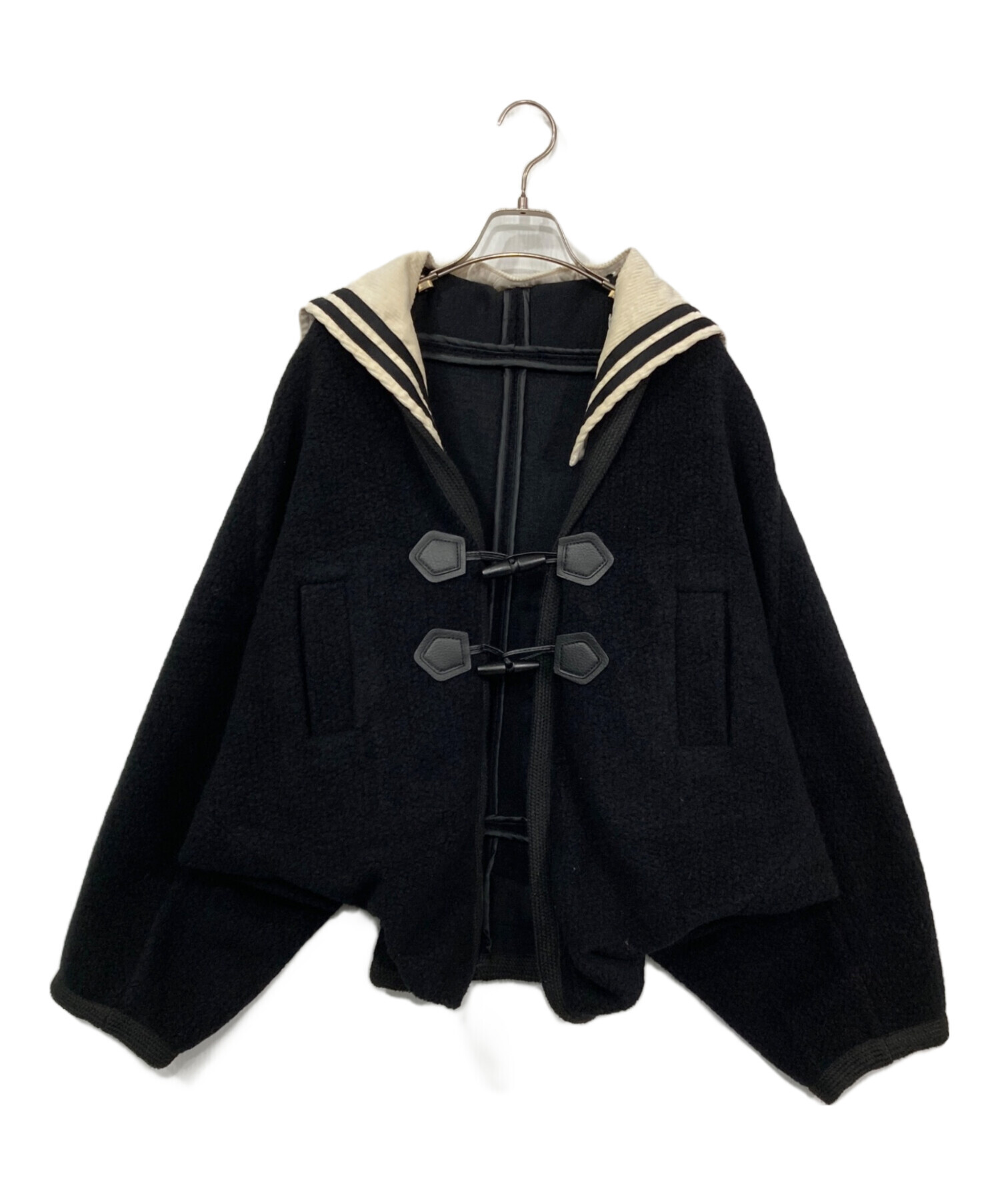 【新品・未使用】Eggka ミディアムコート 中古・古着通販】EGGKA (エッグカ) セーラーカラージャケット ブラック