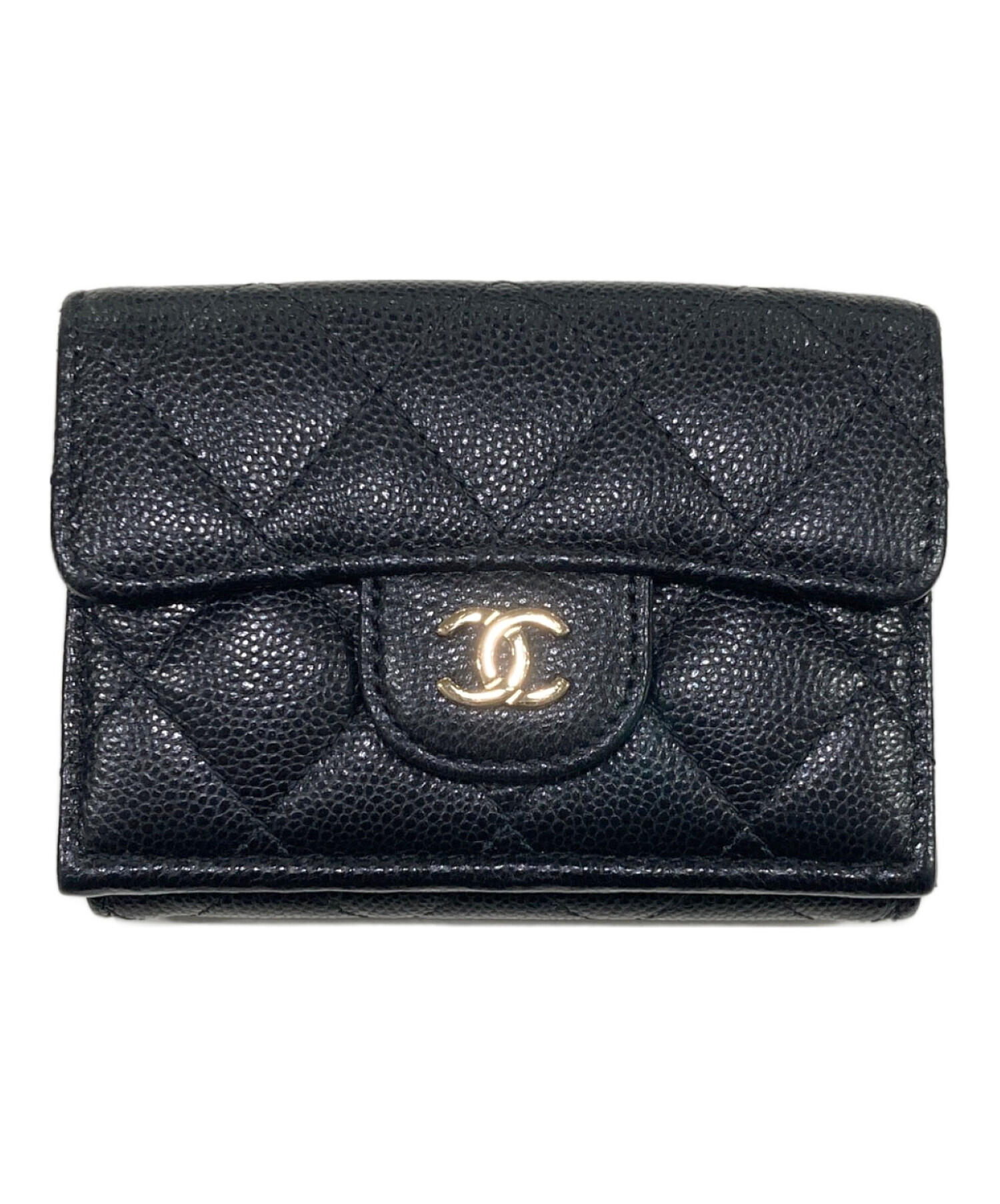 中古・古着通販】CHANEL (シャネル) キャビアスキンフラップ3つ折り 
