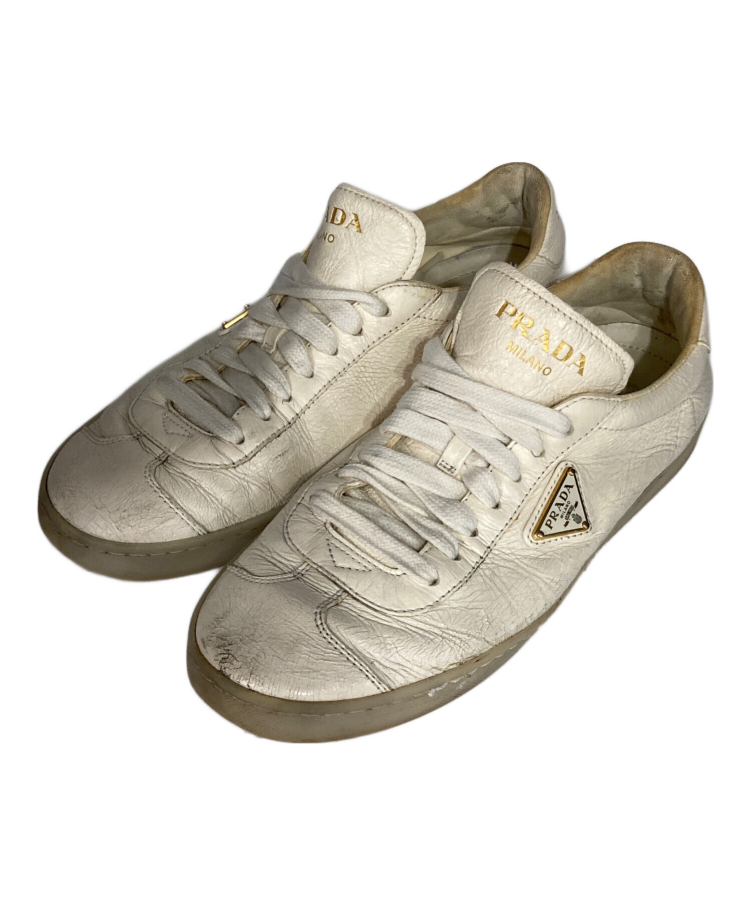 なかまる　Prada 未使用ローファ－　ソール部経年劣化有り 中古・古着通販】PRADA (プラダ) LANE LEATHER SNEAKER アイボリー