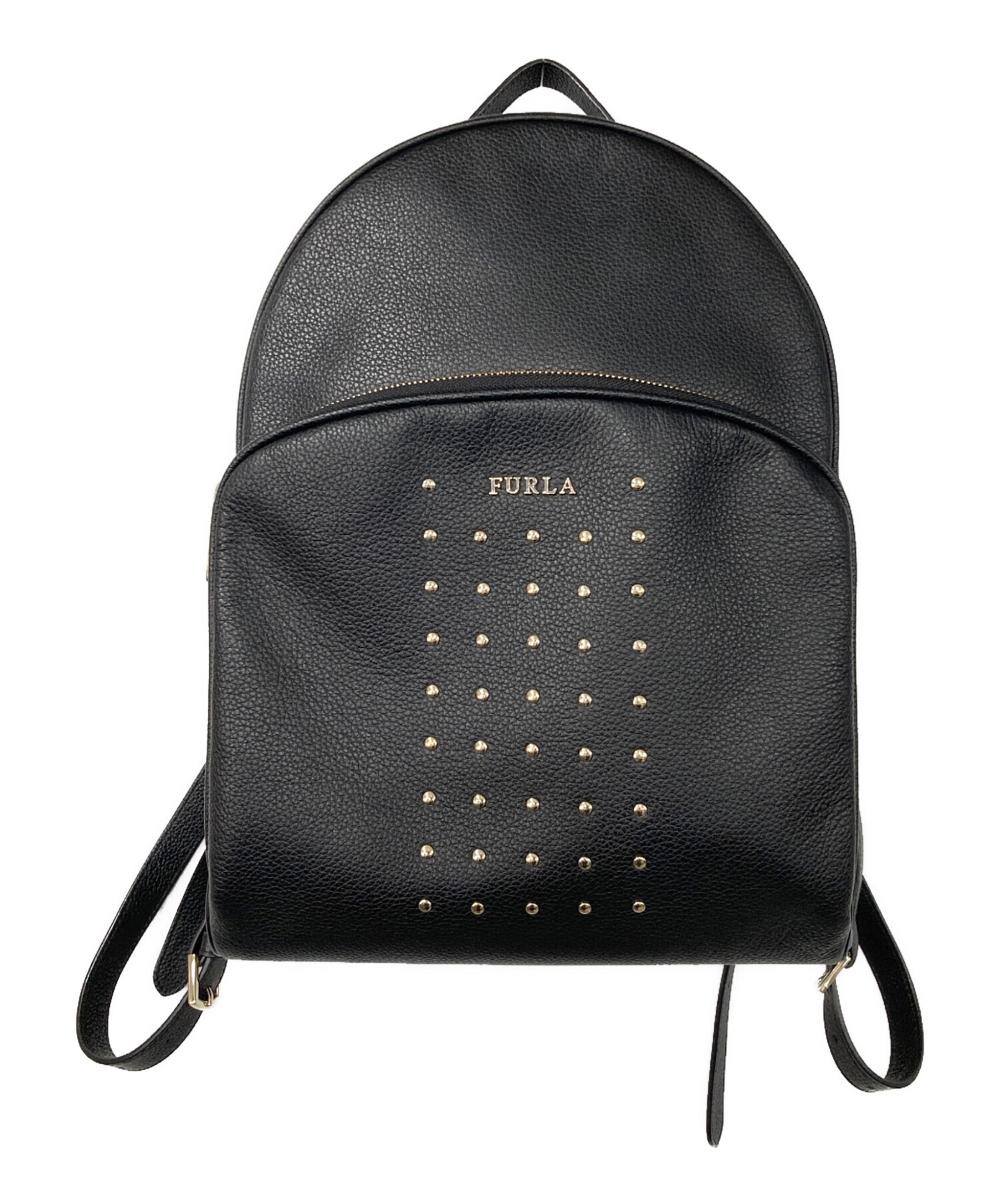 FURLA スタッズ付きブラックリュック 中古・古着通販】FURLA (フルラ) スタッズリュック ブラック｜ブランド