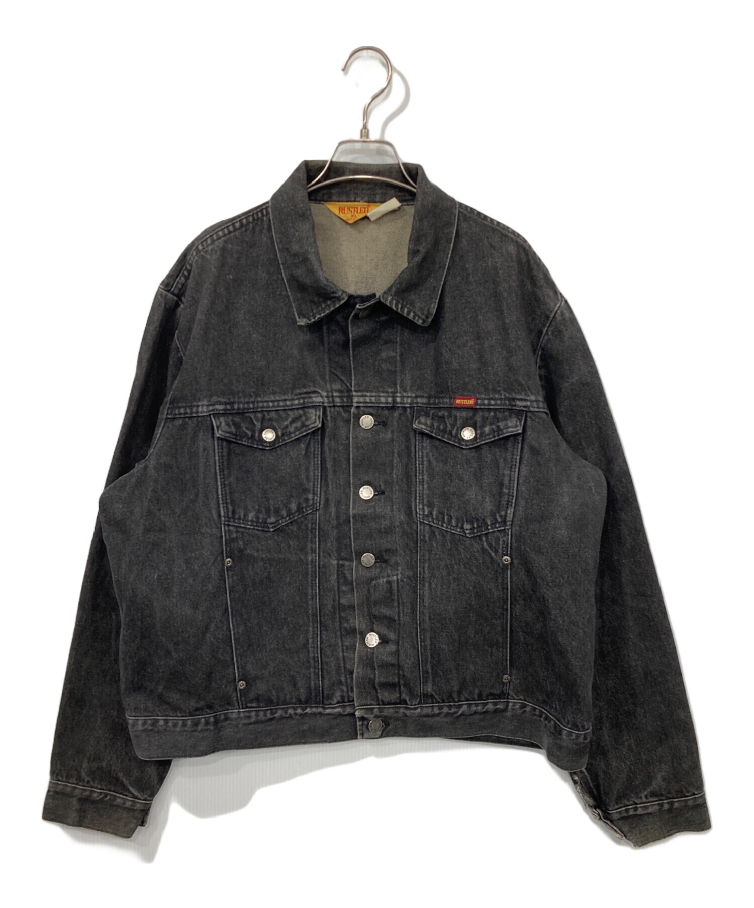 XL 90s USA製 RUSTLER 先染めブラックデニムジャケットラングラー 中古・古着通販】RUSTLER (ラスラー) バックプリント先染めデニム