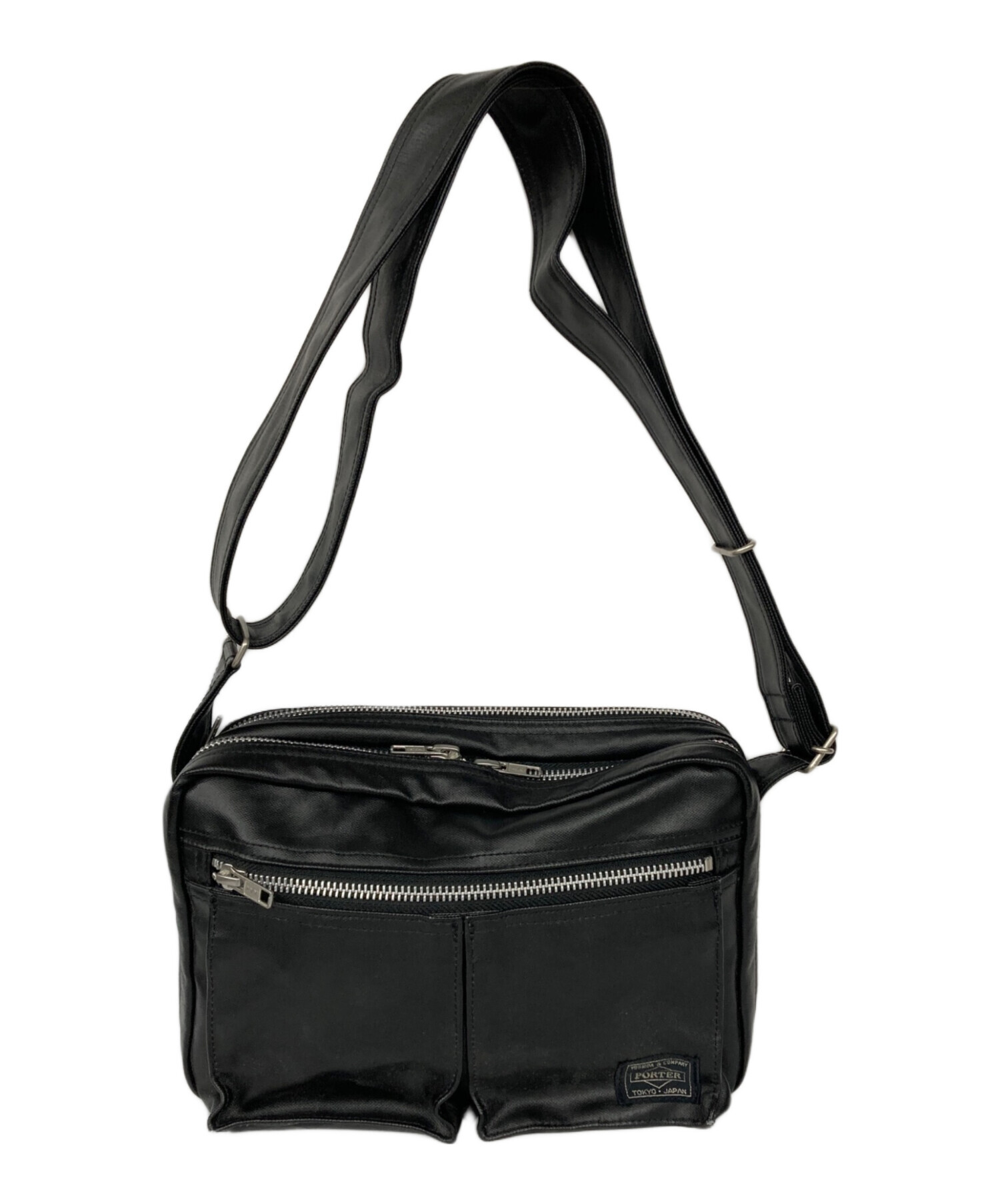 中古・古着通販】PORTER (ポーター) レザーショルダーバッグ ブラック 