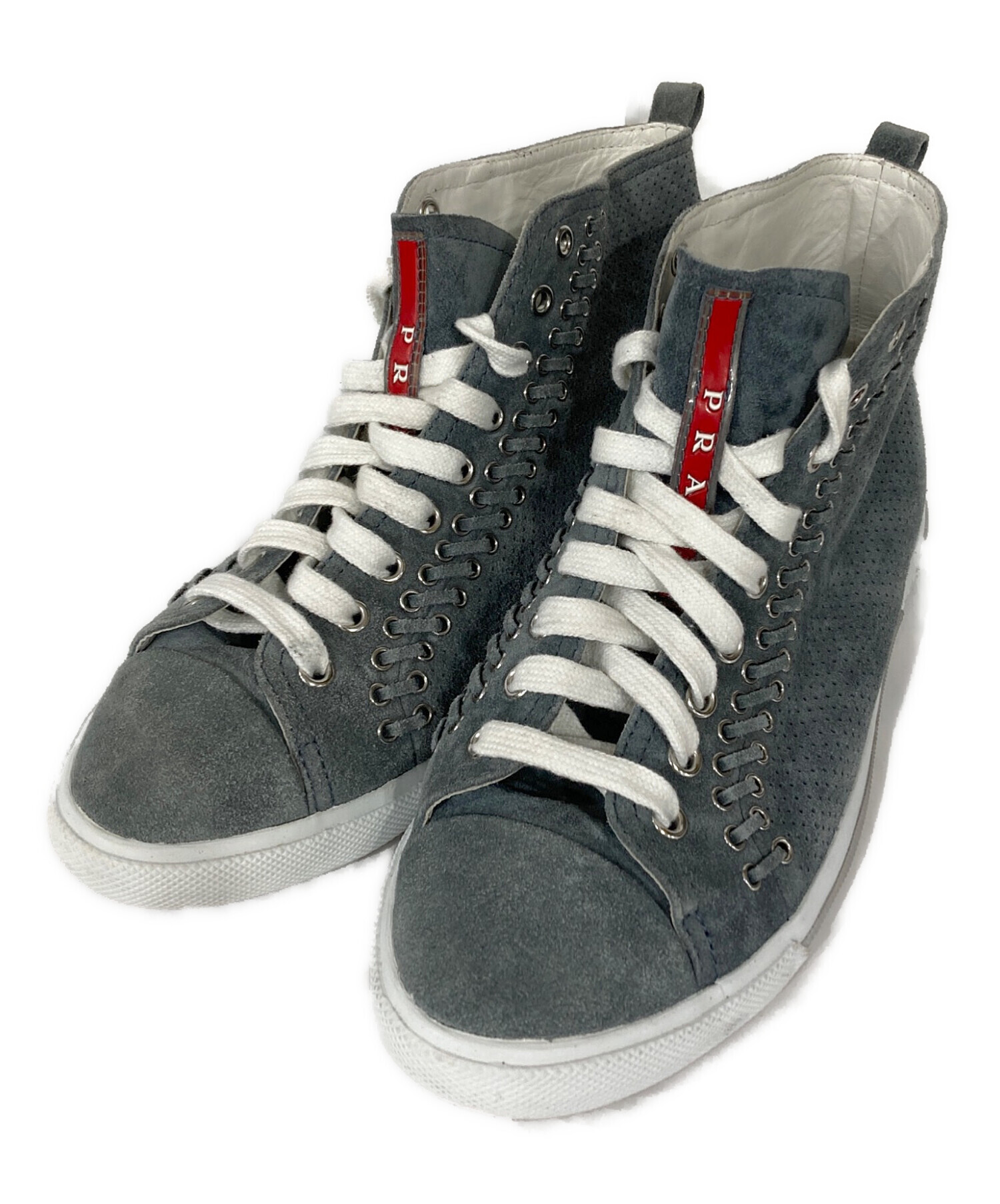 ゆ*か様 PRADA スニーカー グレー/レッド 中古・古着通販】PRADA SPORTS (プラダスポーツ) スウェードハイカット