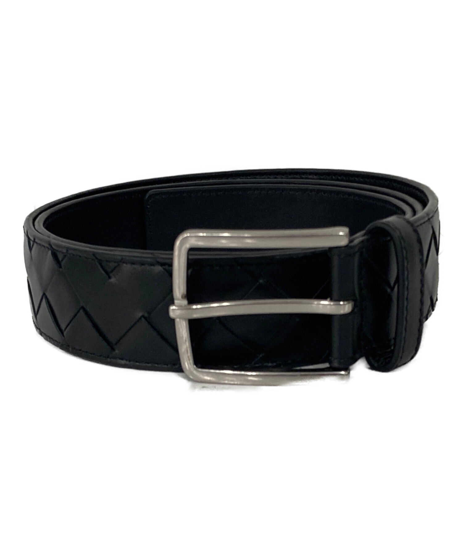 BOTTEGA VENETA イントレチャート レザーベルト　ブラック 中古・古着通販】BOTTEGA VENETA (ボッテガベネタ) イントレチャート