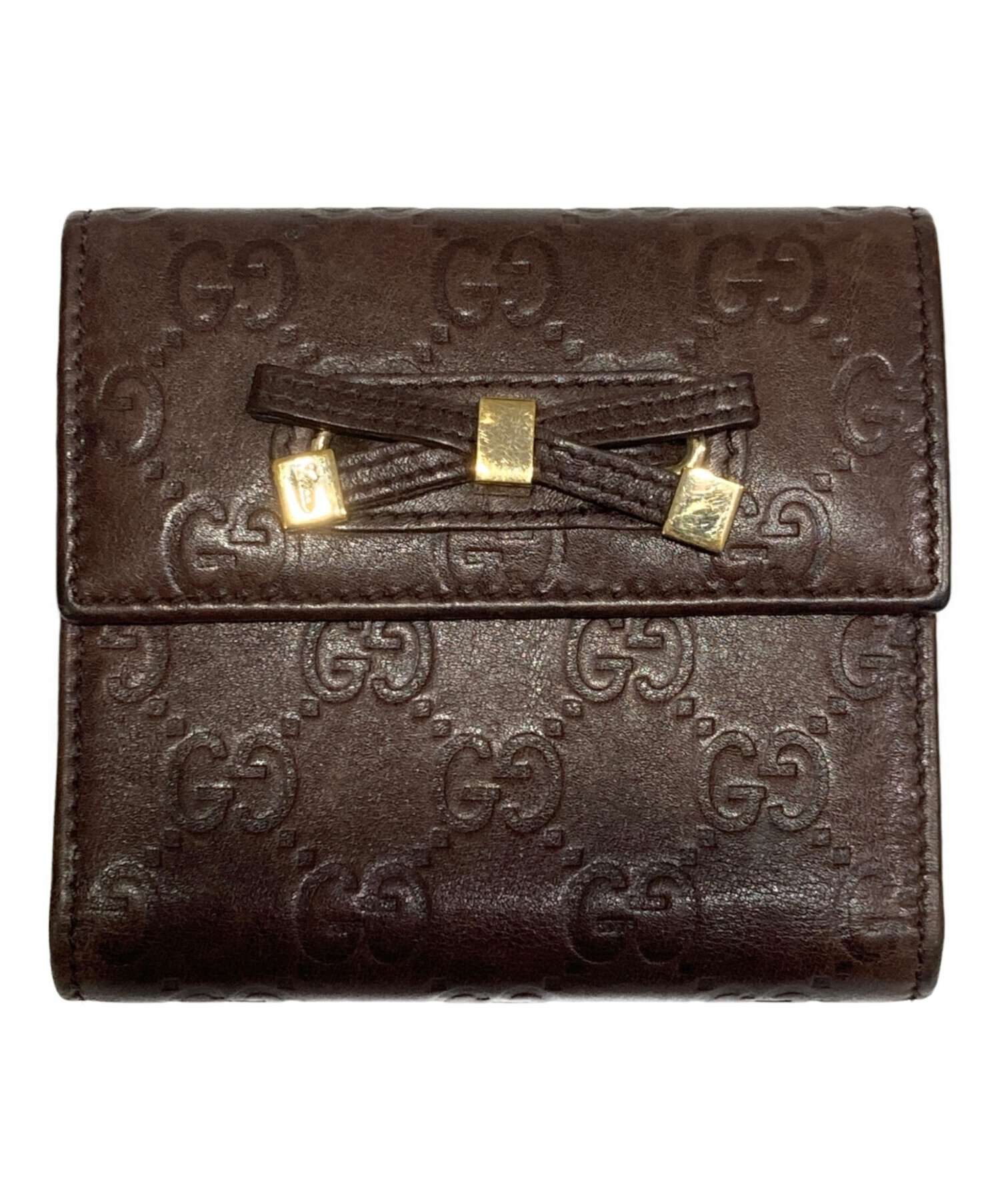 希少品　レア　GUCCI 三つ折り財布 ブラウン/ブラック　Gクリップ 中古・古着通販】GUCCI (グッチ) 3つ折りリボン財布 ブラウン