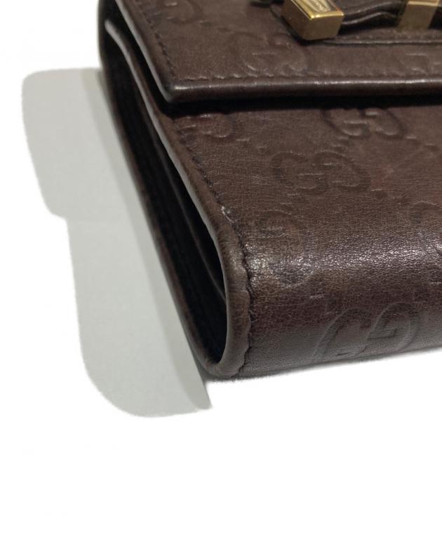 【希少】 GUCCI グッチ シマ 折り財布 財布 リボン レザー ブラウン 中古・古着通販】GUCCI (グッチ) 3つ折りリボン財布 ブラウン