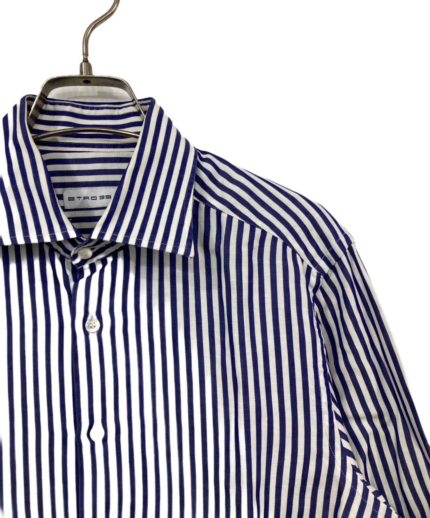 【希少】エトロ　シャツ サイズ39 ストライプ　ブルー 中古・古着通販】ETRO (エトロ) ストライプシャツ ホワイト×ブルー