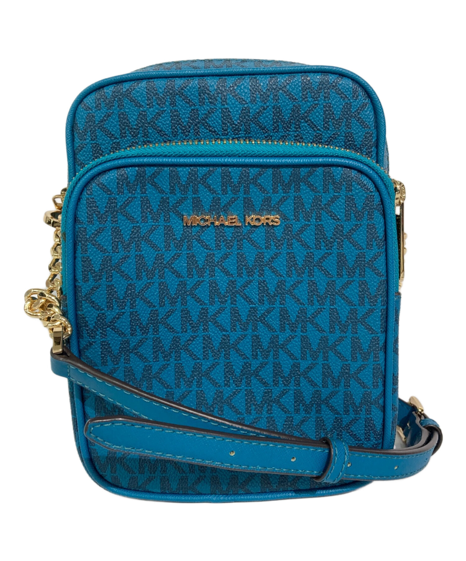 未使用☆MICHAEL KORSマイケルコース ショルダーバッグ MK柄 青 中古・古着通販】MICHAEL KORS (マイケルコース) MKショルダーバッグ